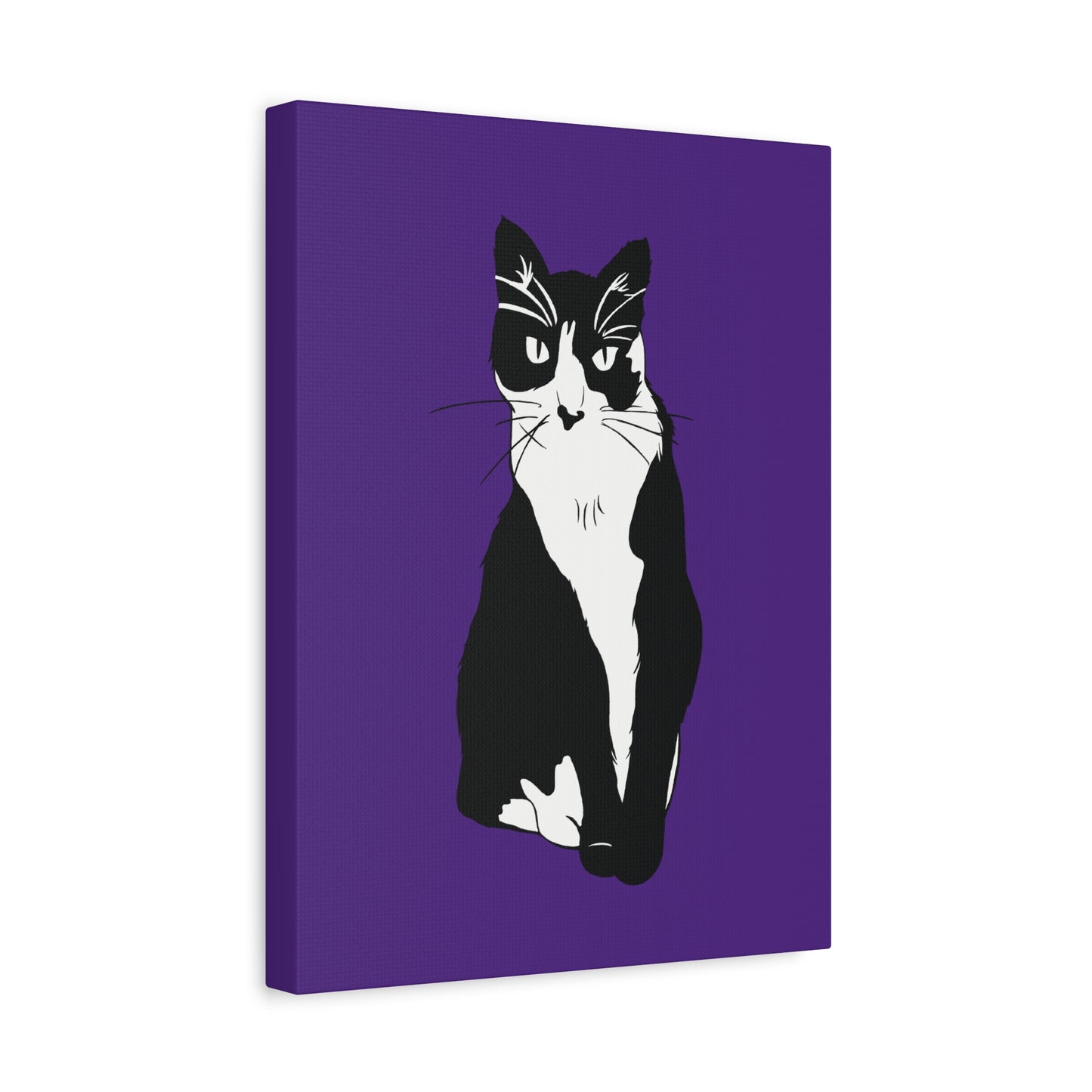 Cat Canvas on Purple (B&W Style Cat) - Cat Drawing Art
