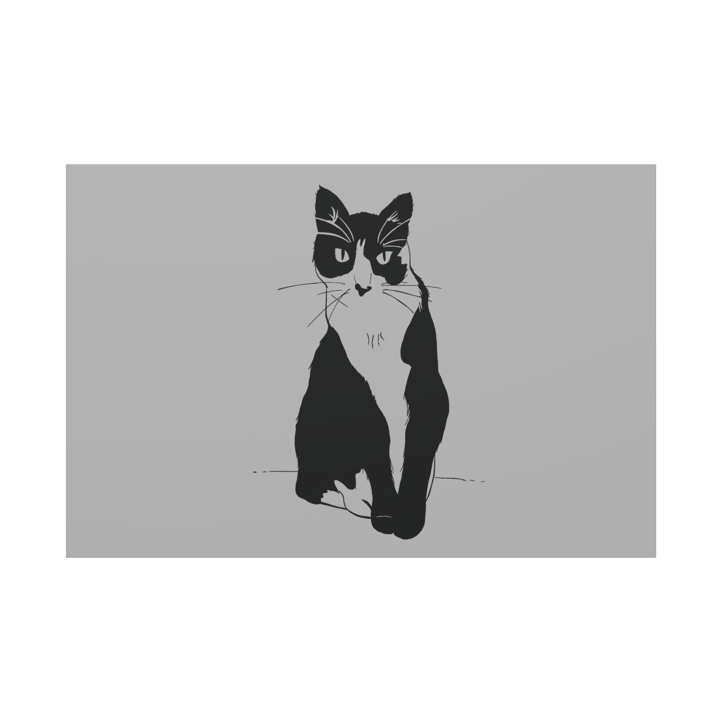 Cat Canvas Print on Grey (Transparent Style Cat) - Cat Drawing Art