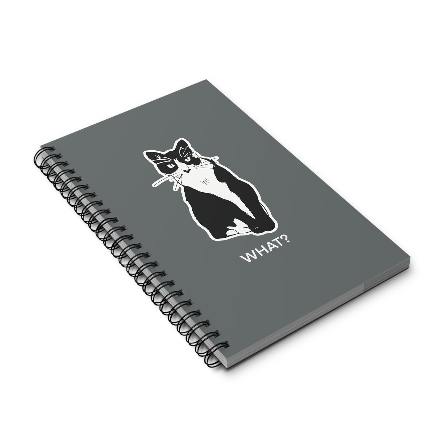 Cattitude Notebook in Dark Grey (Sticker Style Cat White Writing) - Cat Spiral Notebook