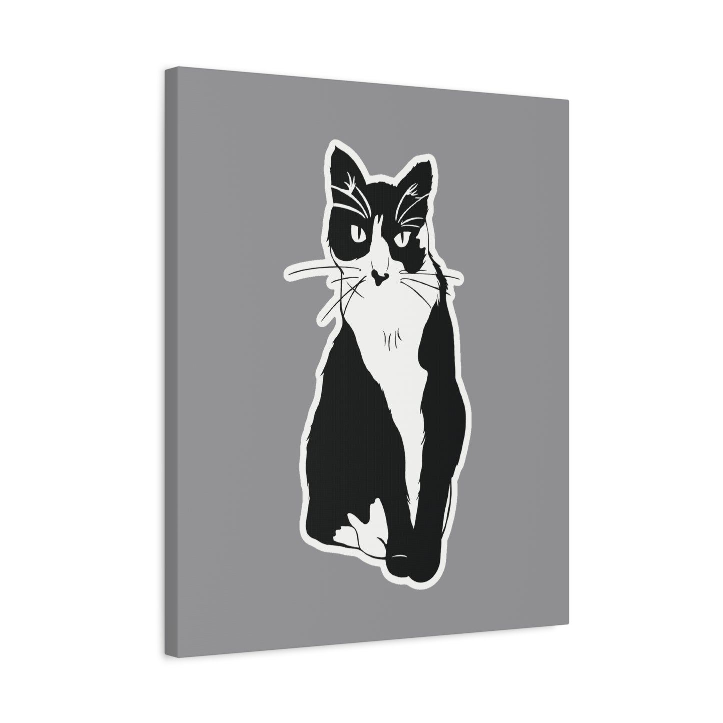 Cat Canvas Print on Grey (Sticker Style Cat) - Cat Drawing Wall Art