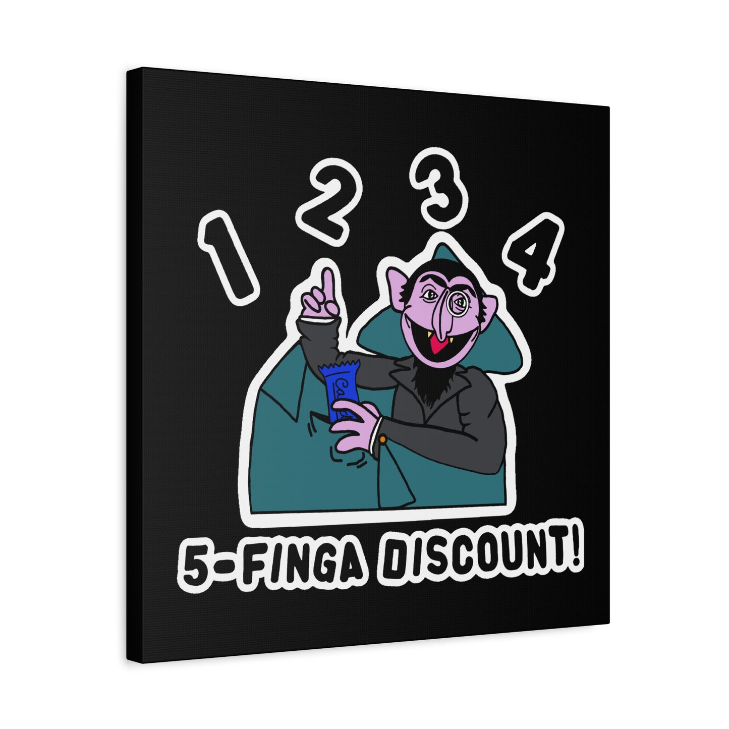 Five Finger Discount Canvas Print Black - Sesame Street The Count Parody Art Print