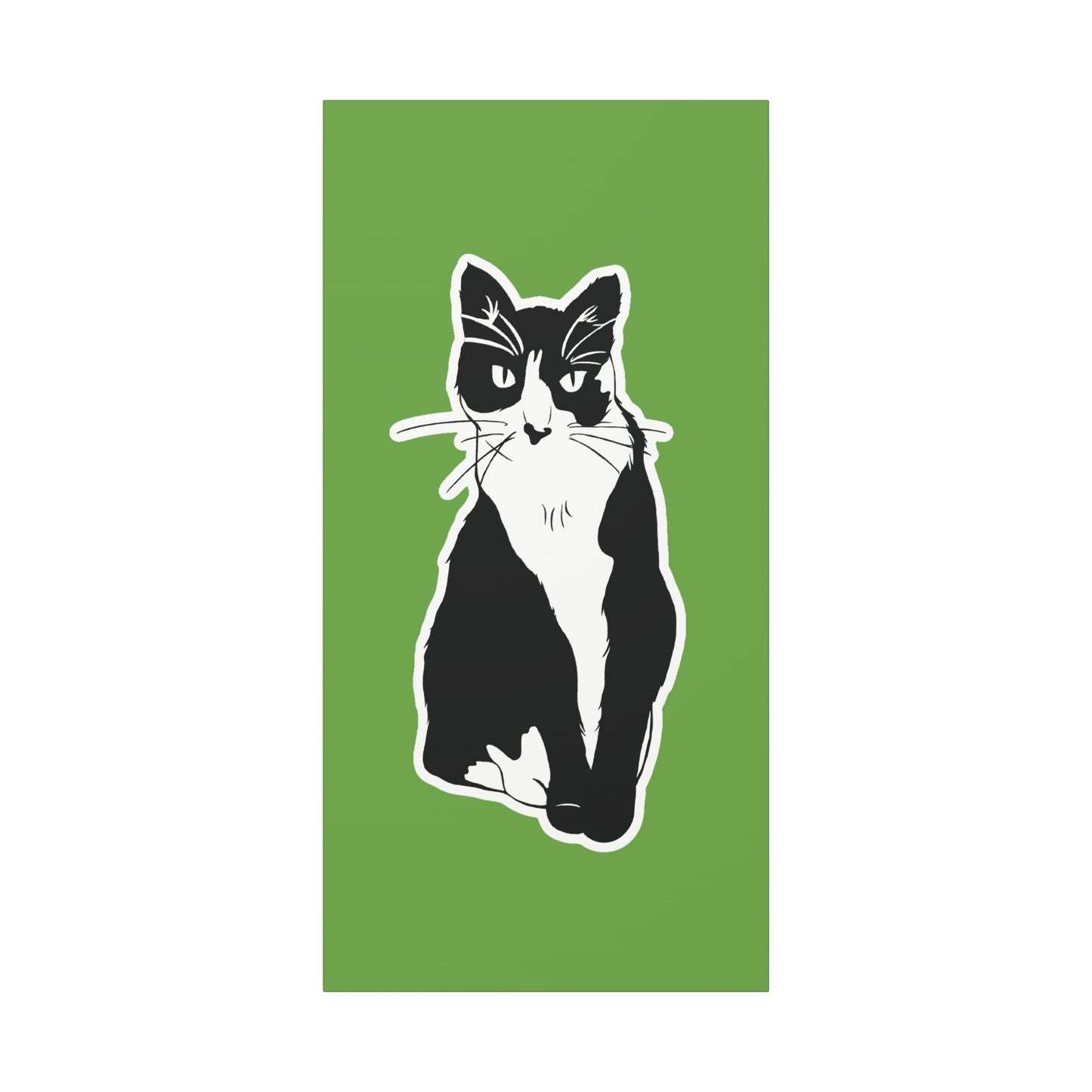 Cat Canvas Print on Green (B&W Style Cat) - Cat Drawing Art