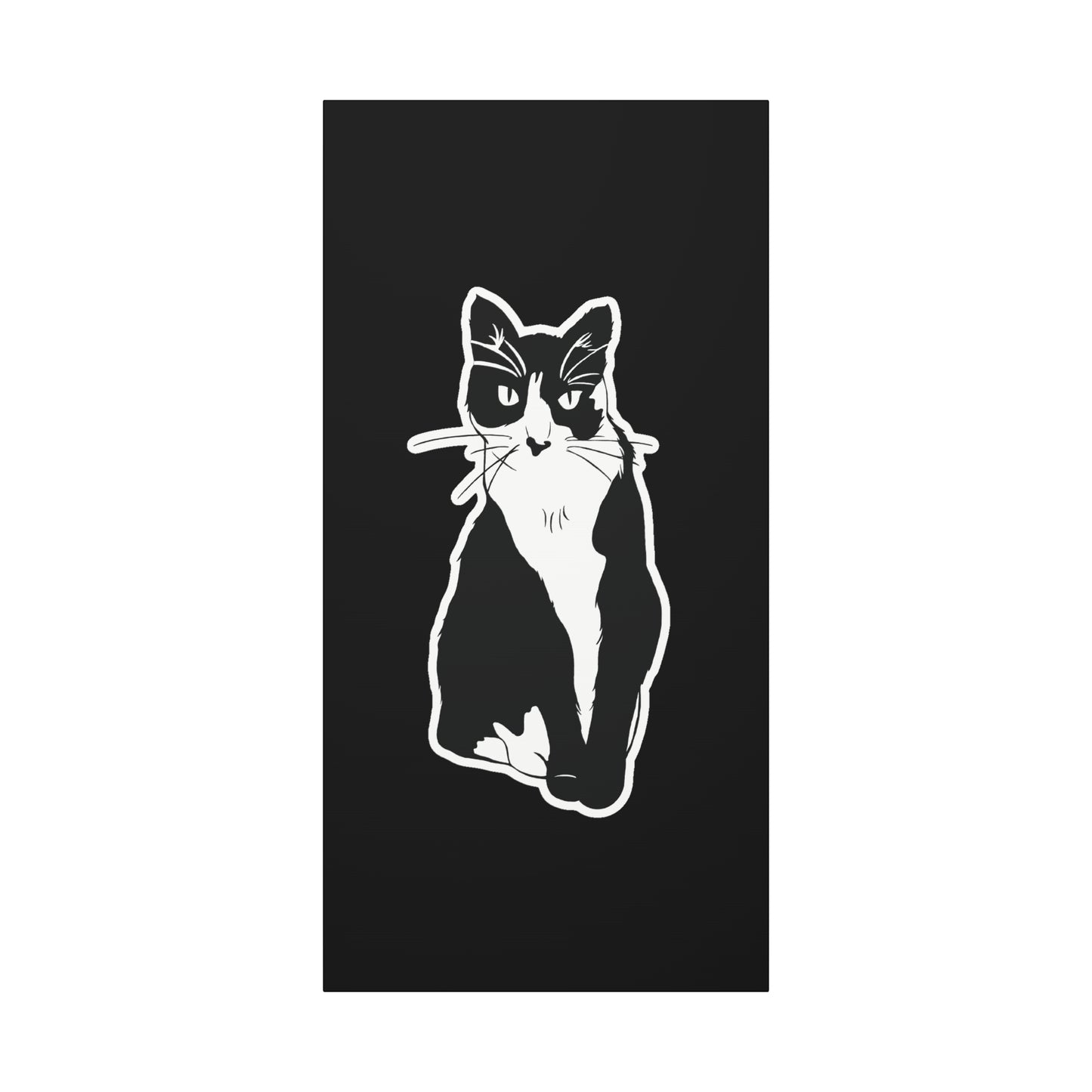 Cat Canvas Print on Black (Sticker Style Cat) - Cat Drawing Art