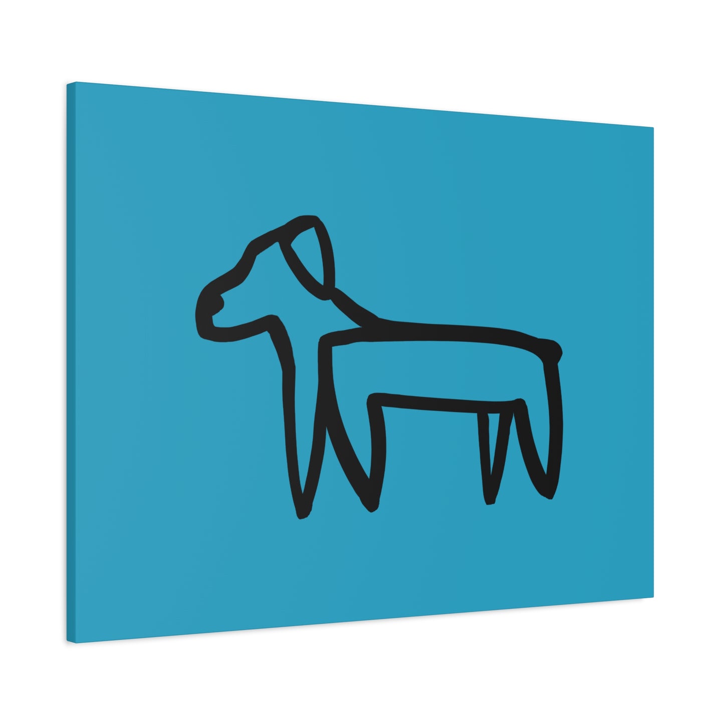 Dog Canvas Print on Turquoise (Transparent Style Black Dog) - Dog Drawing Canvas