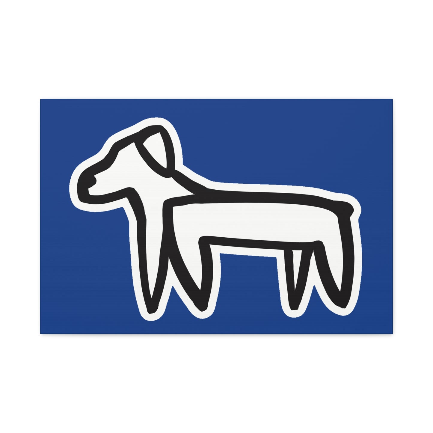 Dog Canvas Print on Blue (Sticker Style White Dog) - Dog Drawing Wall Art