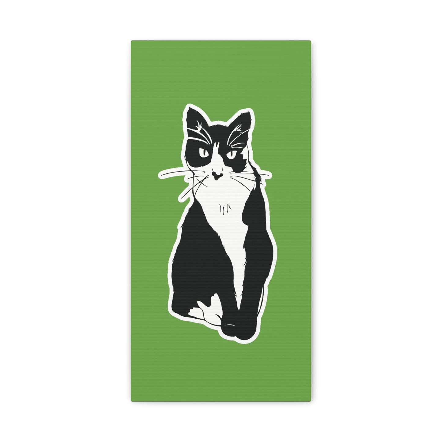 Cat Canvas Print on Green (B&W Style Cat) - Cat Drawing Art