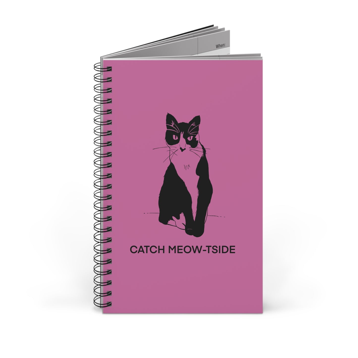 Catch Meow-tside Notebook in Light Pink (Transparent Style Cat) - Cat Spiral Notebook