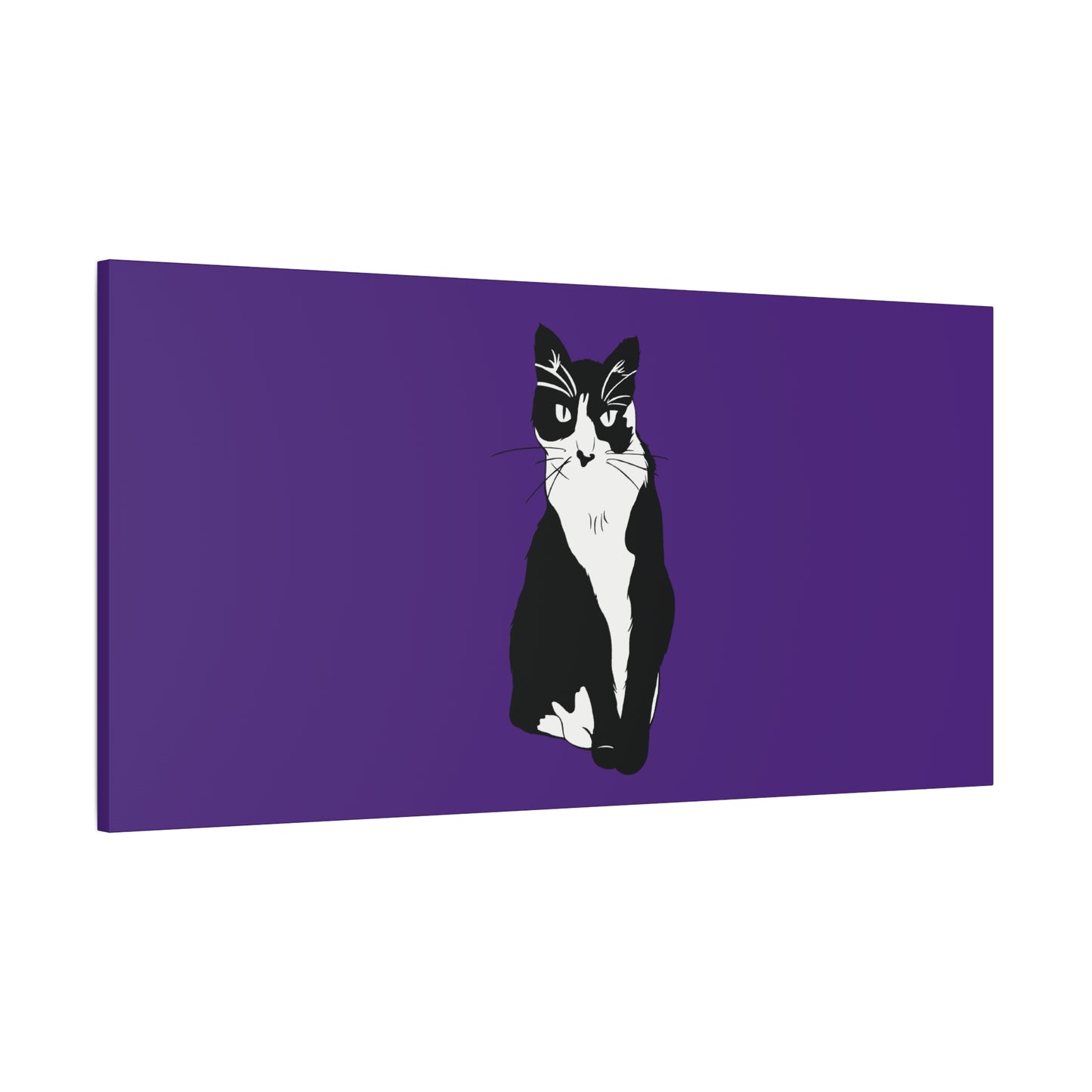 Cat Canvas on Purple (B&W Style Cat) - Cat Drawing Art