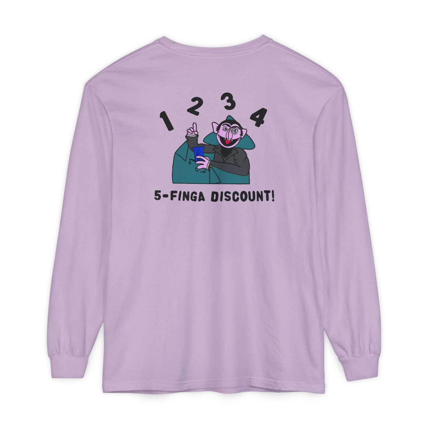 Five Finger Discount Long Sleeve Tee Back Design - Sesame Street The Count Parody Shirt