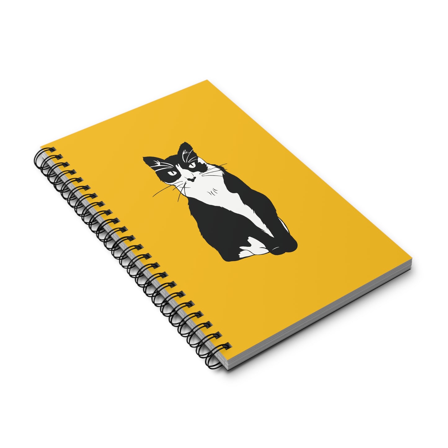Cat Notebook in Yellow (B&W Style Cat) - Cat Spiral Notebook