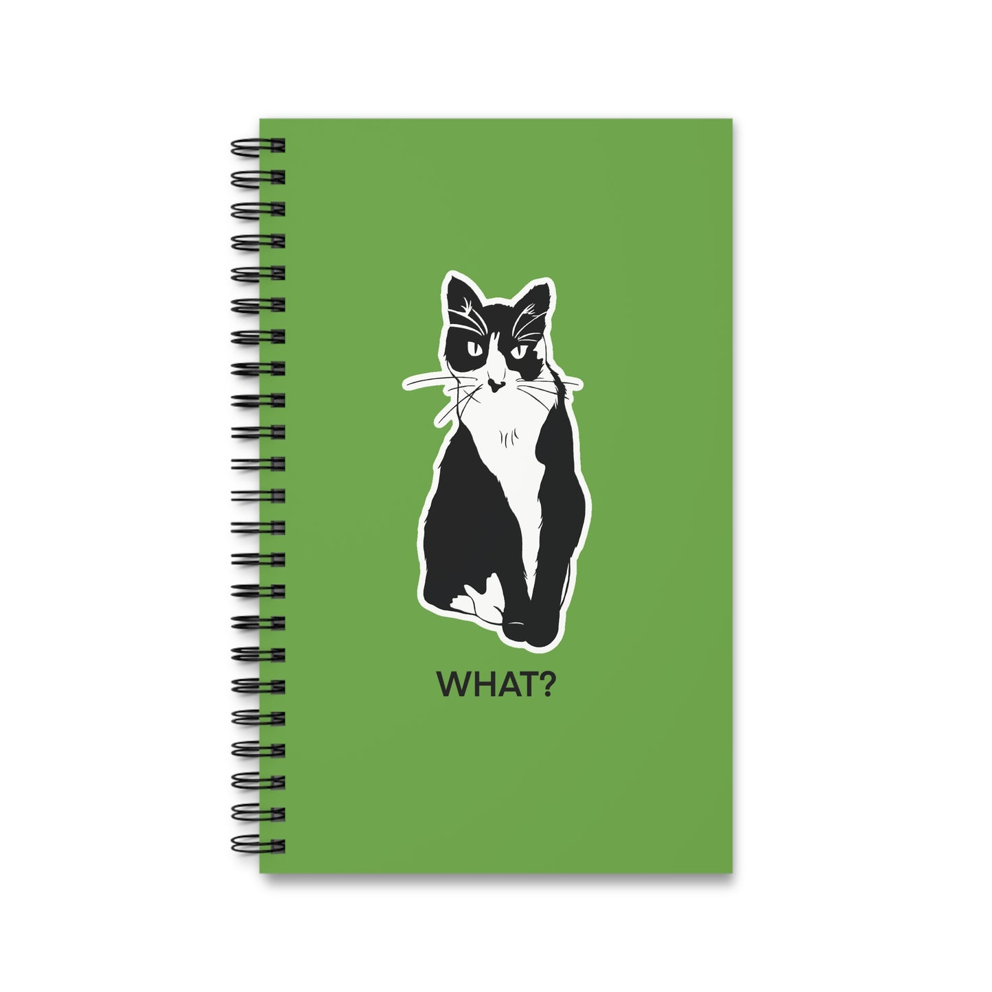Cattitude Notebook in Light Green (Sticker Style Cat with Black Writing) - Cat Spiral Notebook