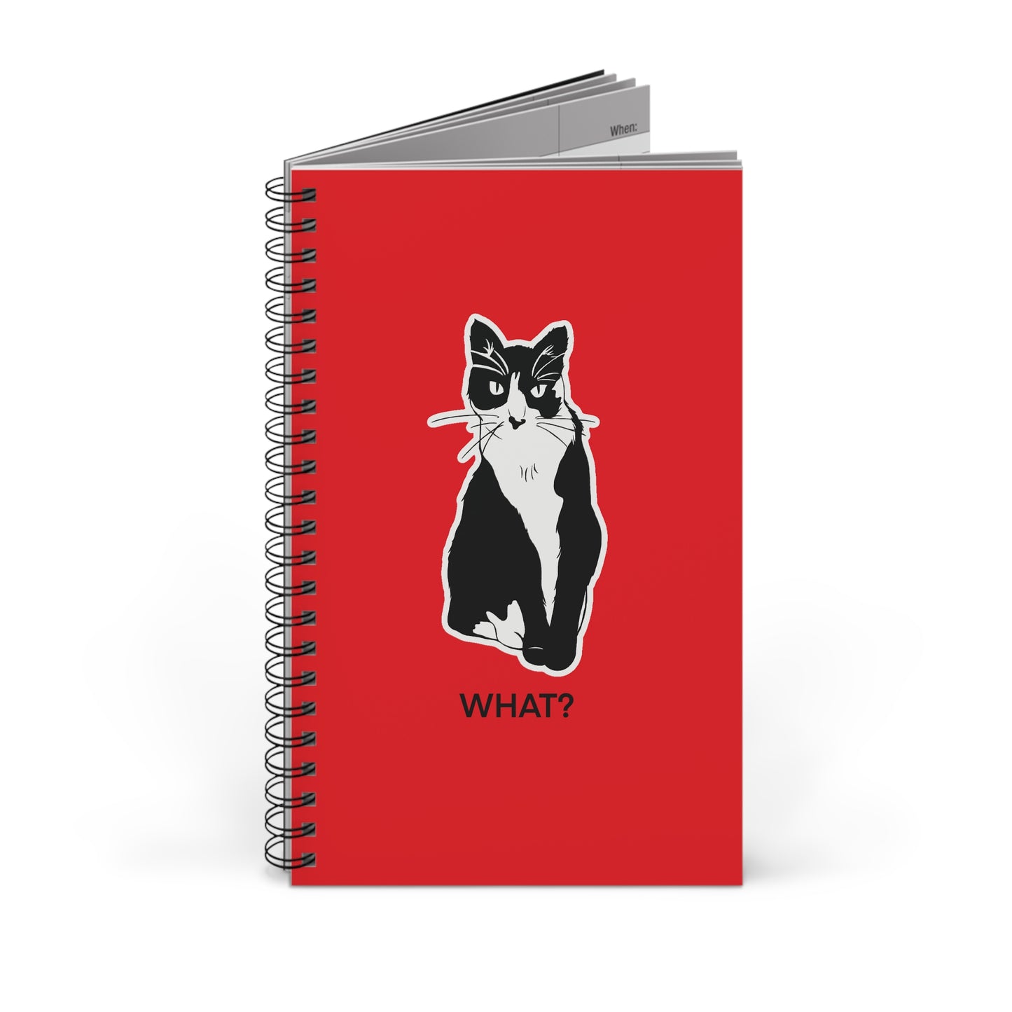 Cattitude Notebook in Red (Sticker Style Cat with Black Writing) - Cat Spiral Notebook