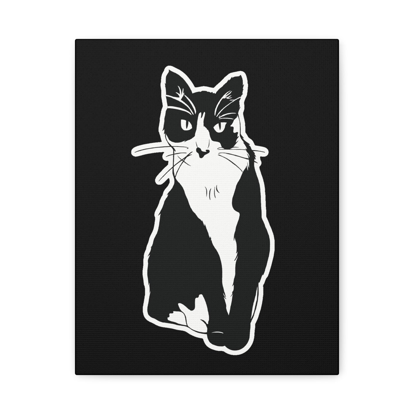Cat Canvas Print on Black (Sticker Style Cat) - Cat Drawing Art