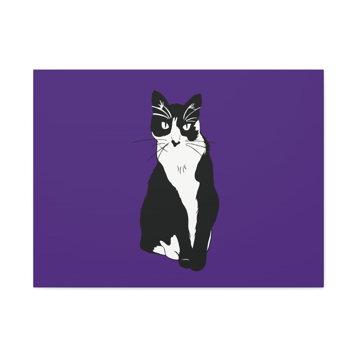 Cat Canvas on Purple (B&W Style Cat) - Cat Drawing Art