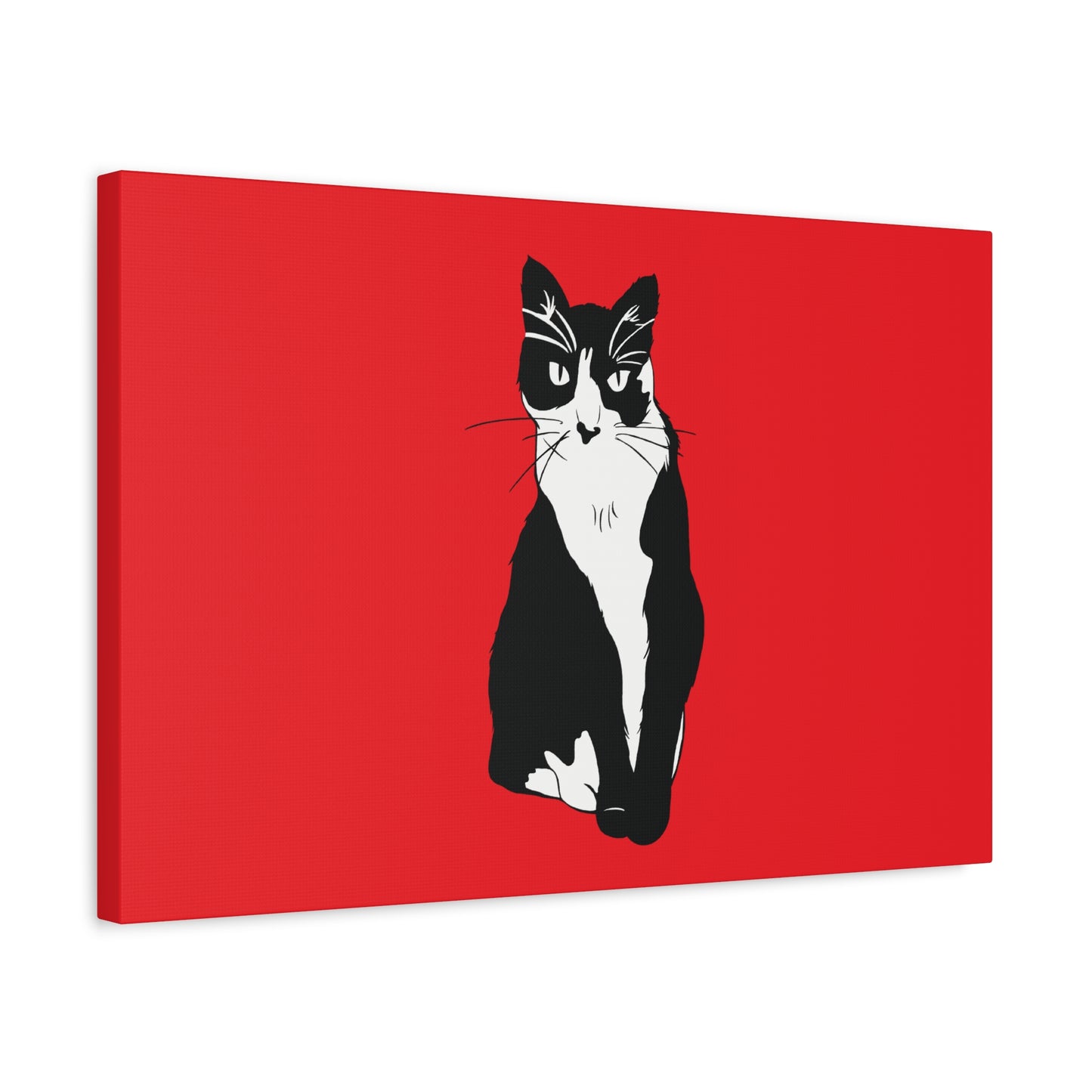 Cat Canvas on Red (B&W Style Cat) - Cat Drawing Art