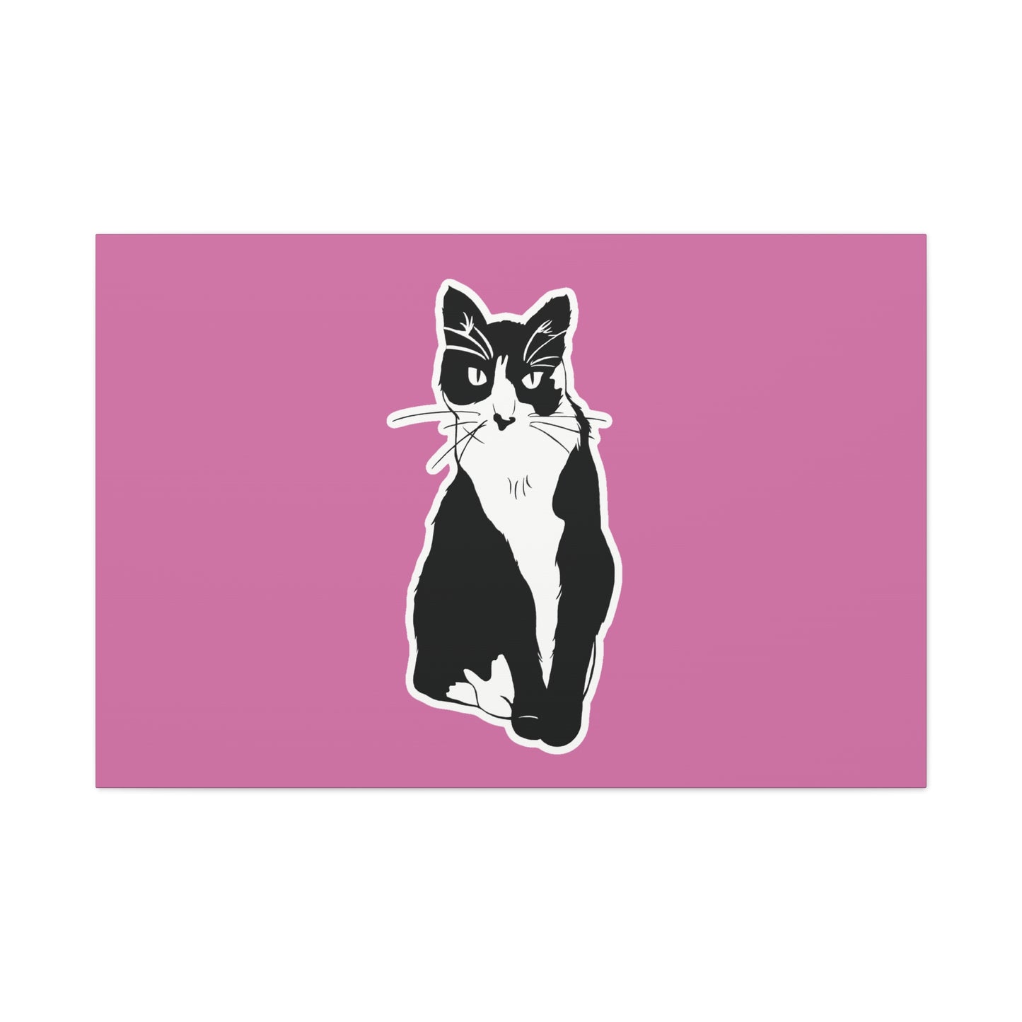 Cat Canvas on Light Pink (Sticker Style Cat) - Cat Drawing Art