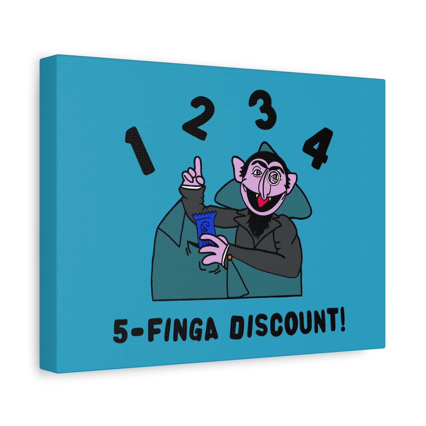 Five Finger Discount Canvas Print Turquoise - Sesame Street The Count Parody Art Print