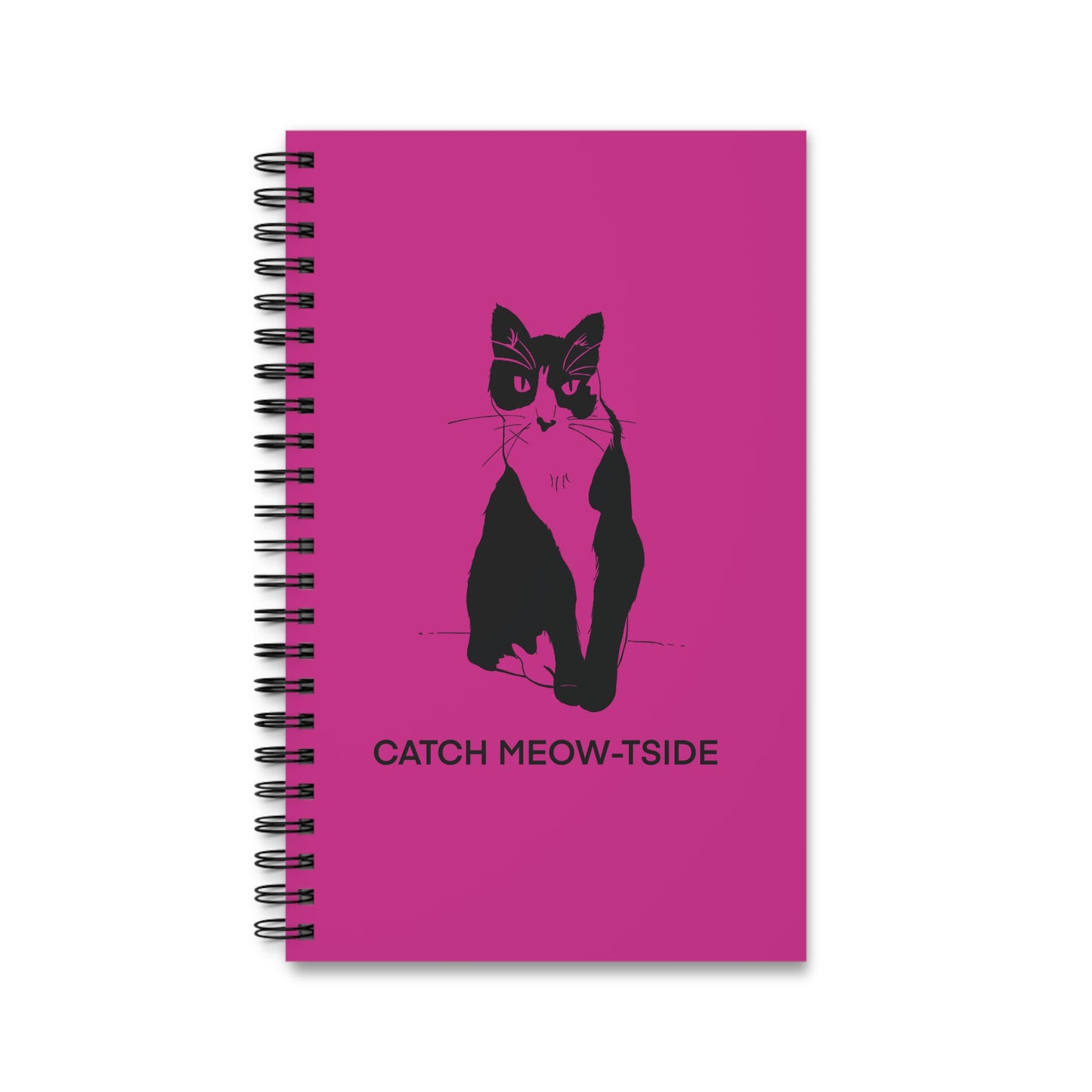 Catch Meow-tside Notebook in Pink (Transparent Style Cat) - Cat Spiral Notebook