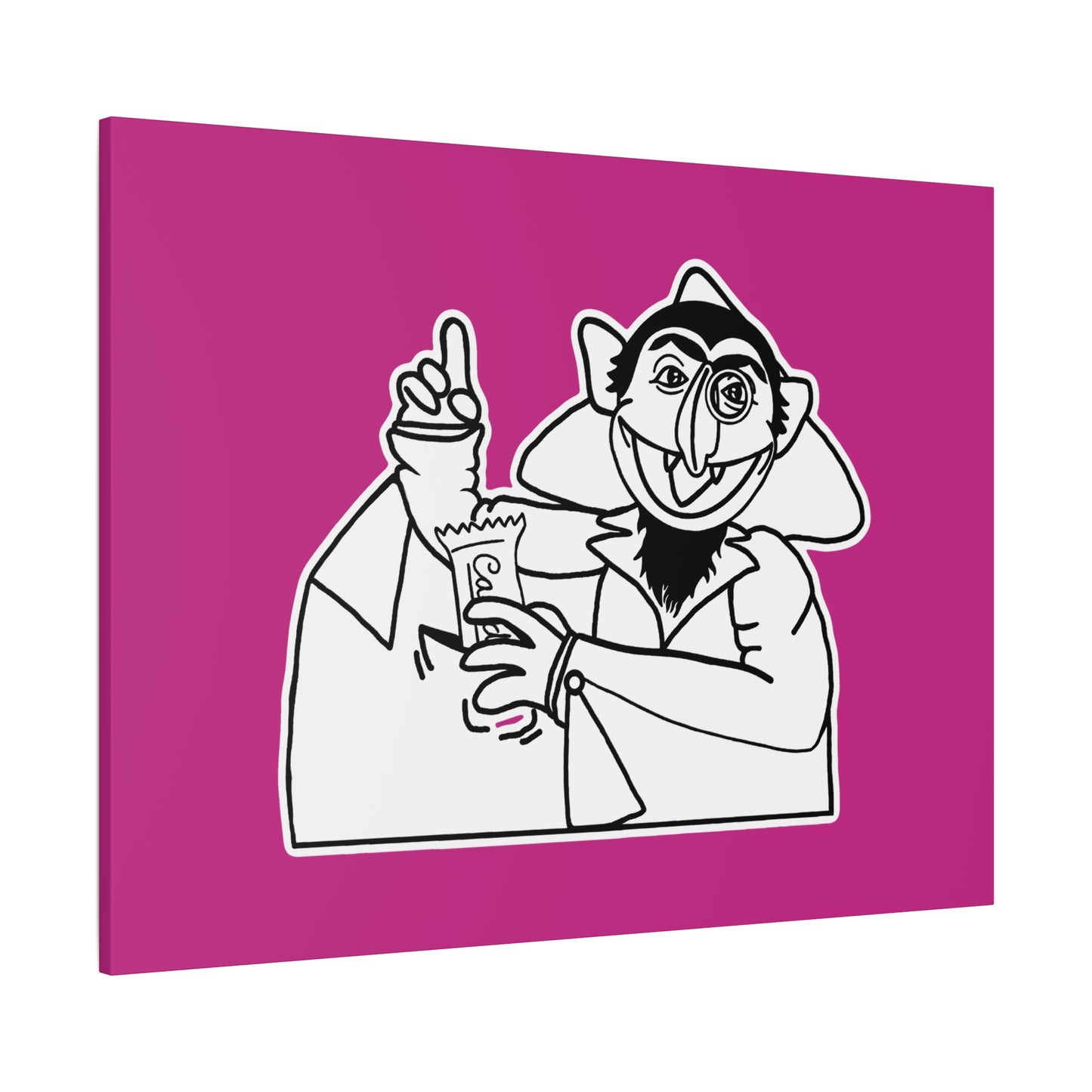 The Count Stealing Candy Outline Canvas Print Pink - Sesame Street The Count Parody Art