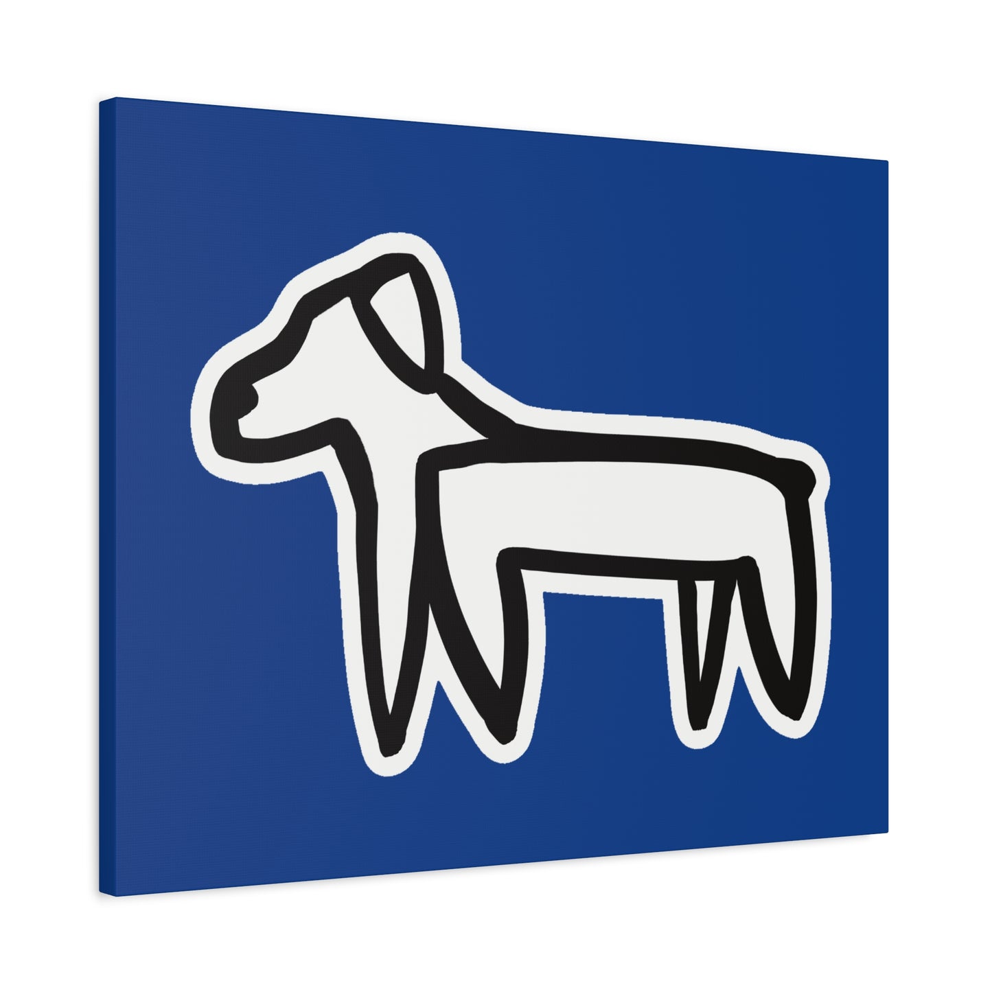Dog Canvas Print on Blue (Sticker Style White Dog) - Dog Drawing Wall Art