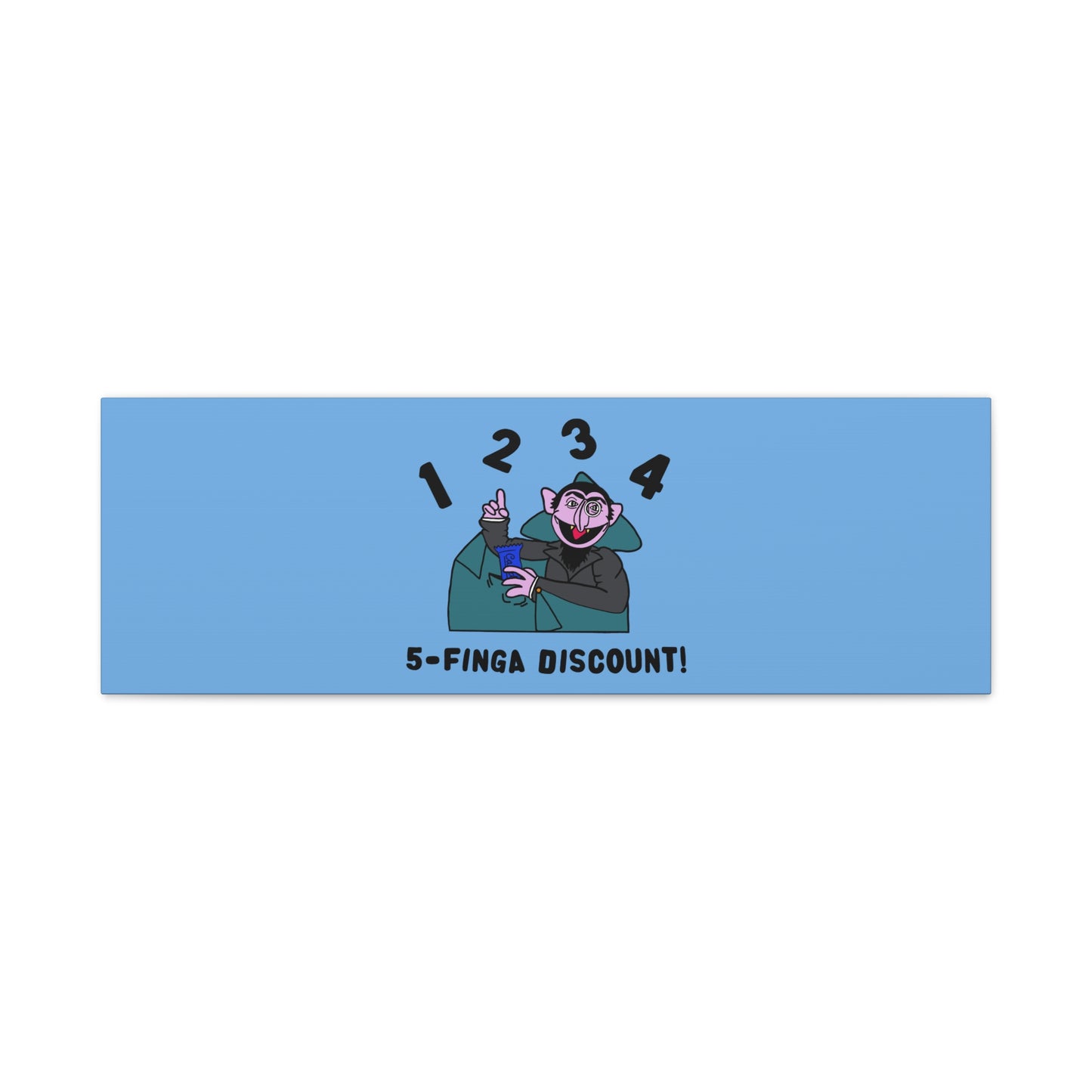 Five Finger Discount Canvas Print Light Blue - Sesame Street The Count Parody Art Print
