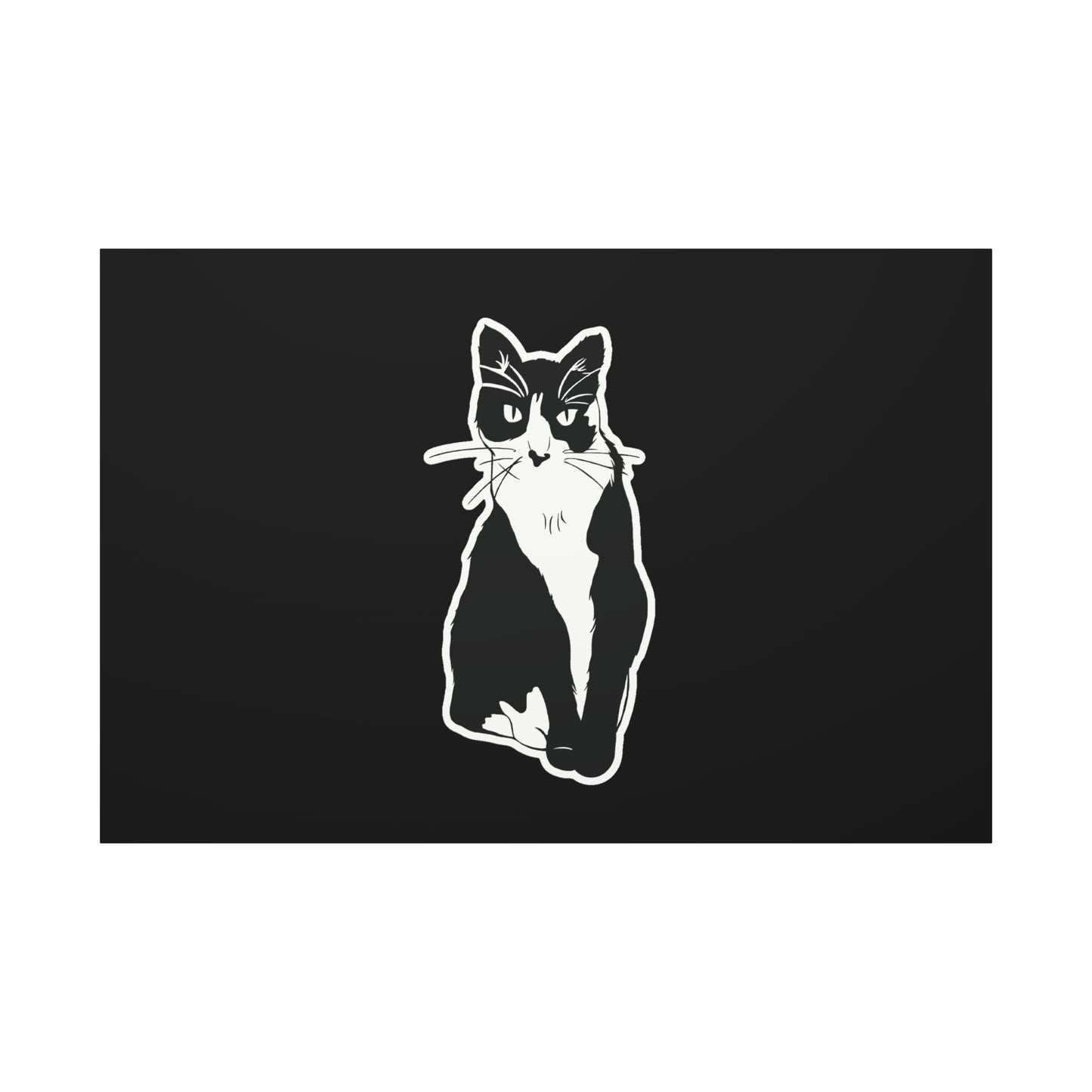 Cat Canvas Print on Black (Sticker Style Cat) - Cat Drawing Art