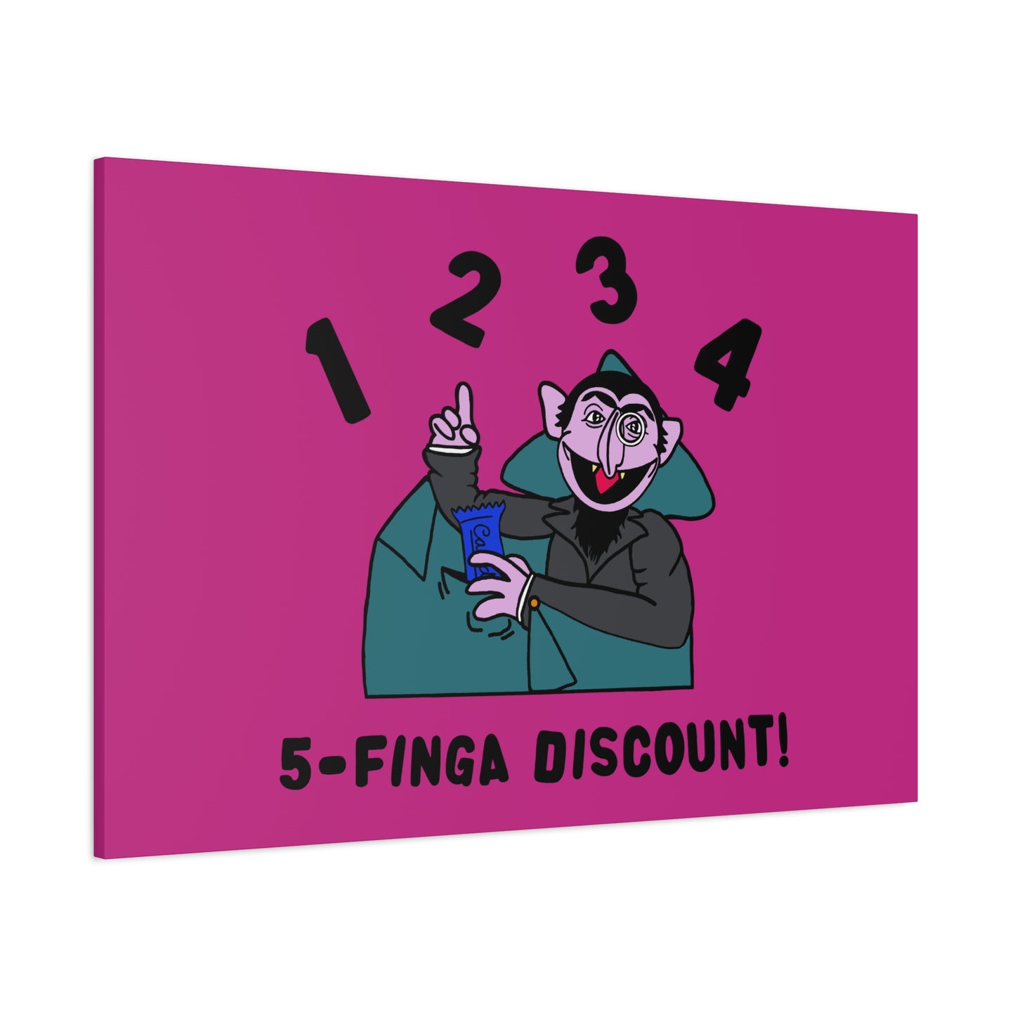 Five Finger Discount Canvas Print Pink - Sesame Street The Count Parody Art Print
