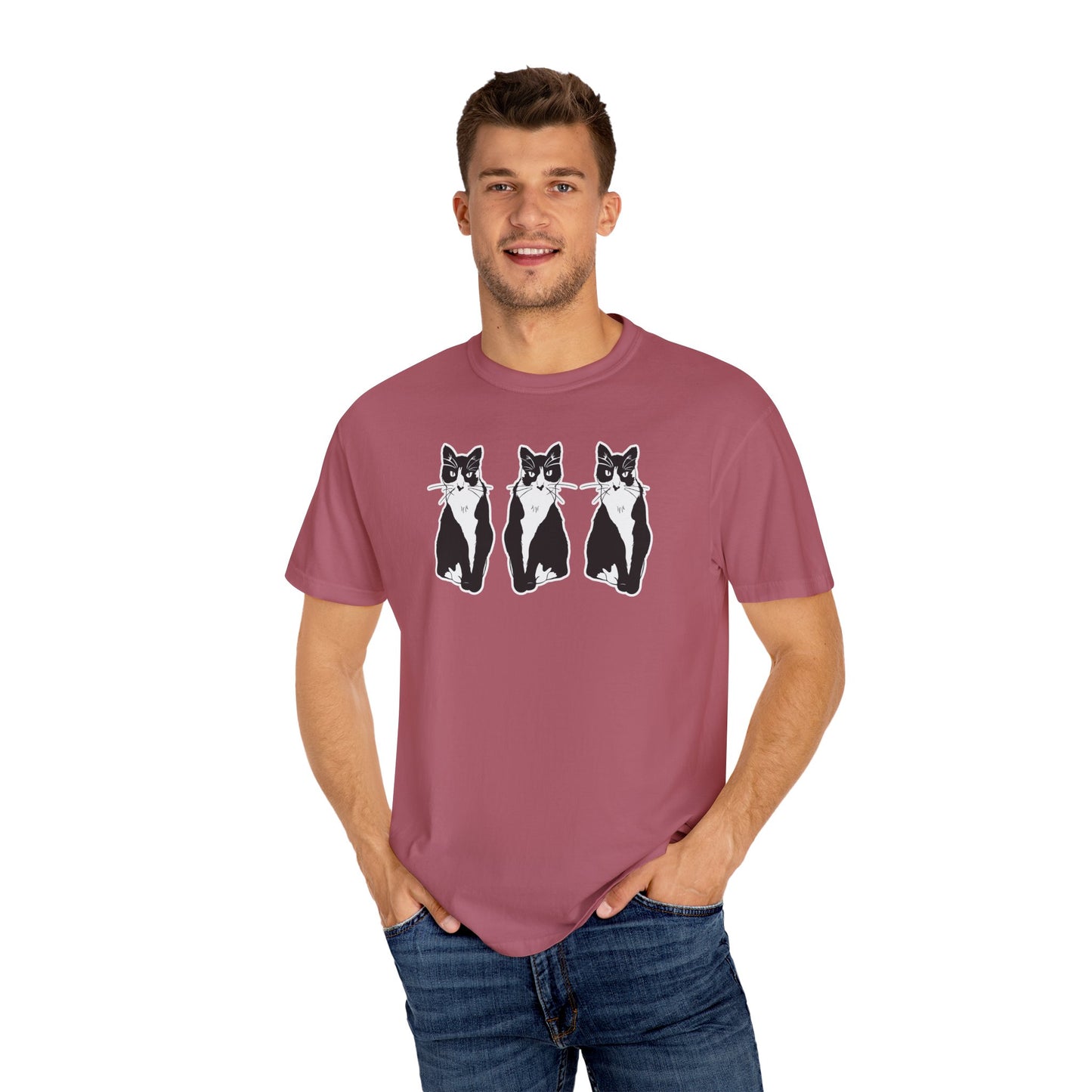 Cat x3 Tee (Sticker Style Cat) - Cat Drawing Shirt