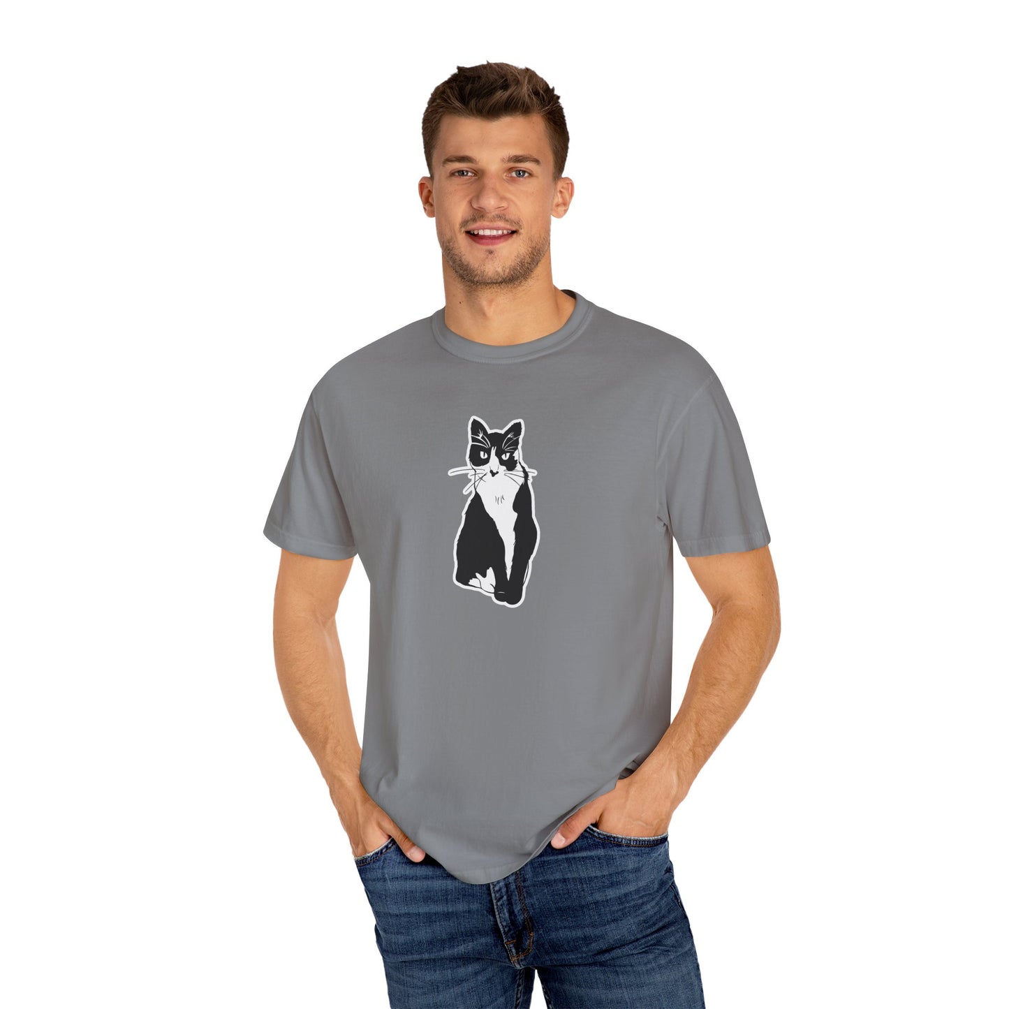 Cat Tee (Sticker Style Cat) - Cat Drawing Shirt