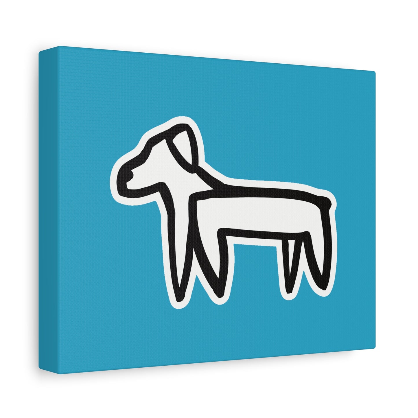 Dog Canvas Print on Turquoise (Sticker Style Black Dog) - Dog Drawing Wall Art