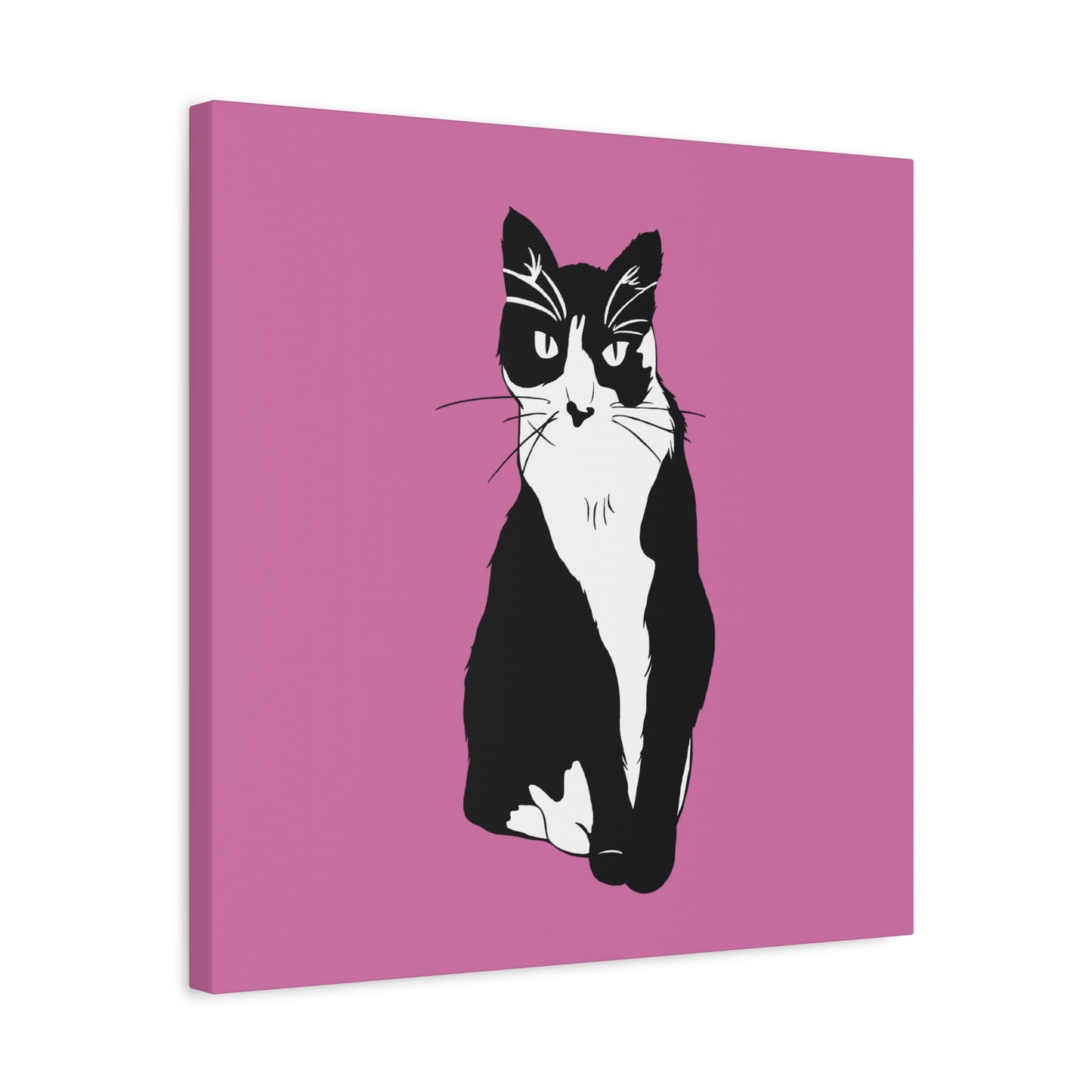 Cat Canvas on Light Pink (B&W Style Cat) - Cat Drawing Art