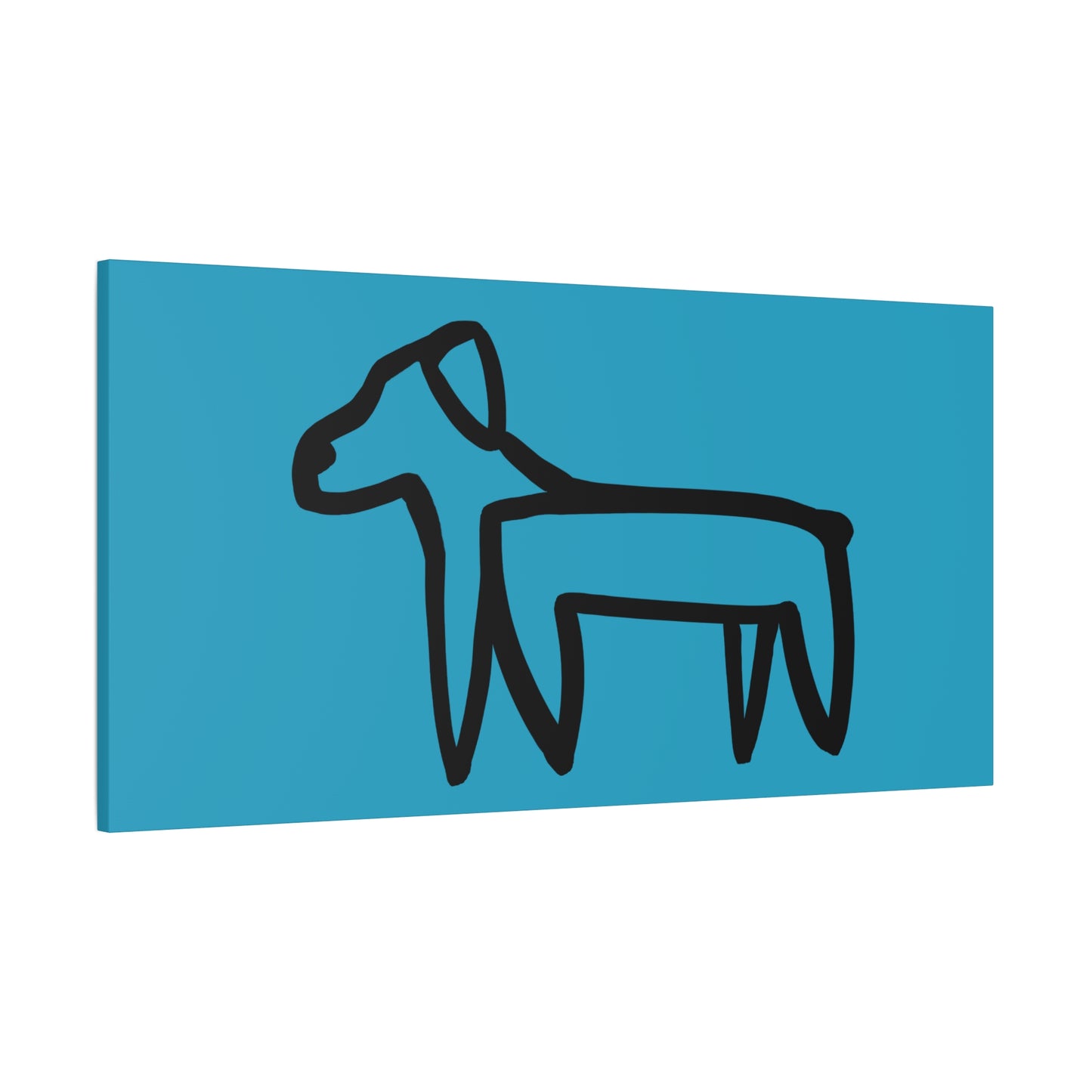 Dog Canvas Print on Turquoise (Transparent Style Black Dog) - Dog Drawing Canvas