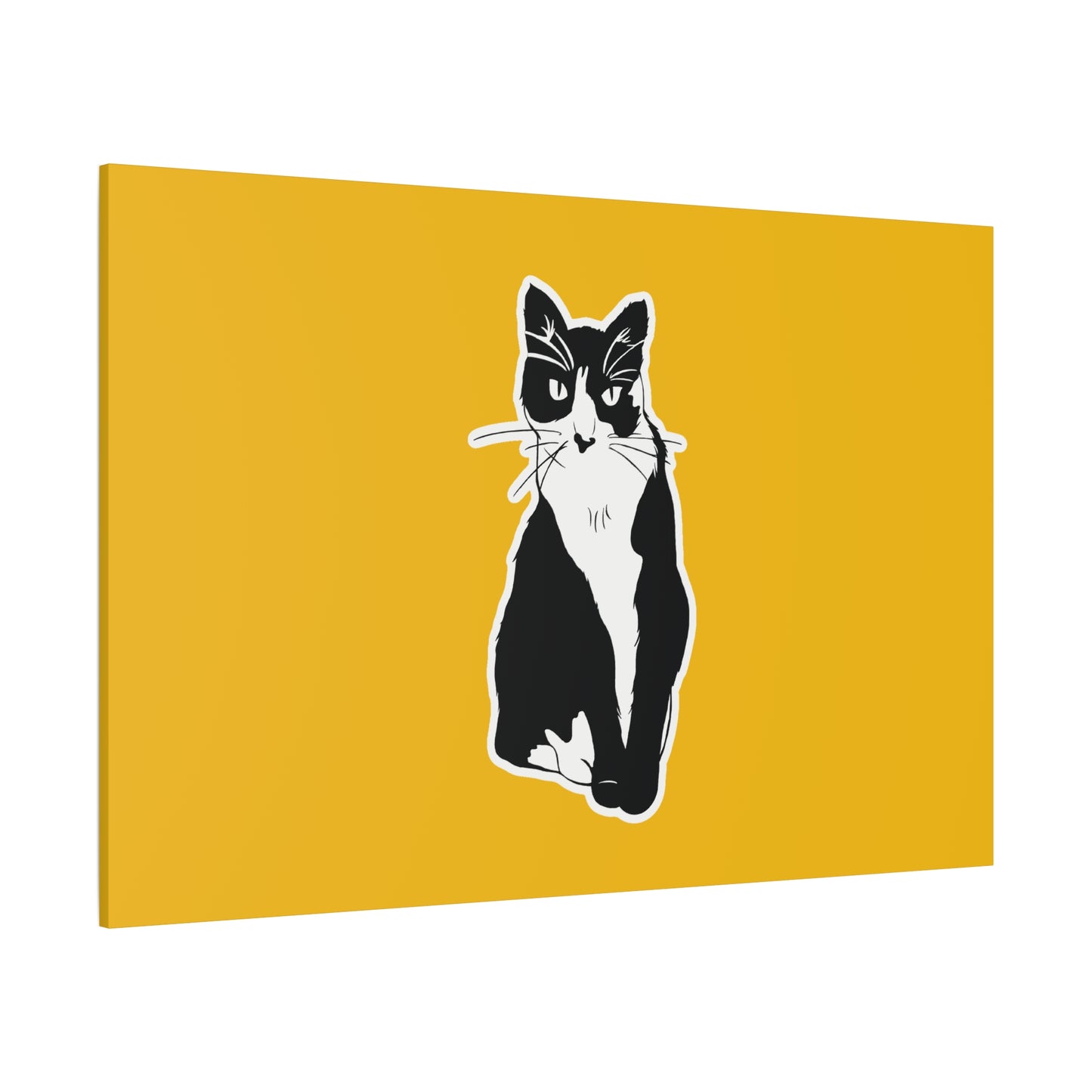 Cat Canvas Print on Yellow (Sticker Style Cat) - Cat Drawing Art