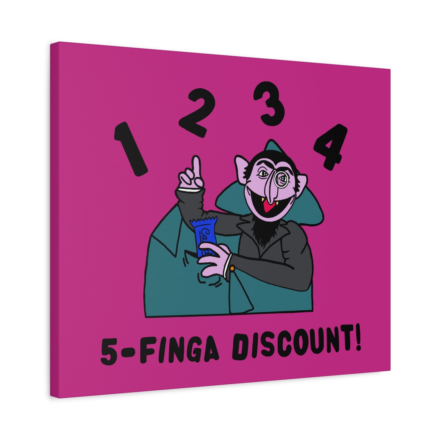 Five Finger Discount Canvas Print Pink - Sesame Street The Count Parody Art Print