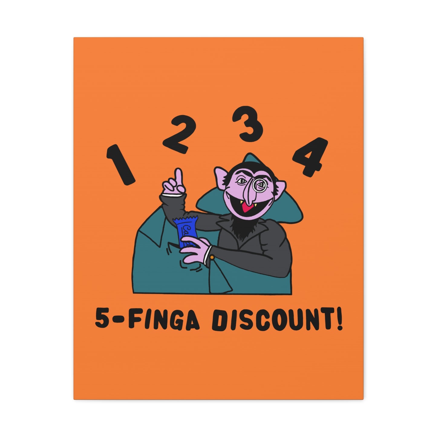 Five Finger Discount Canvas Print Light Orange - Sesame Street The Count Parody Art Print