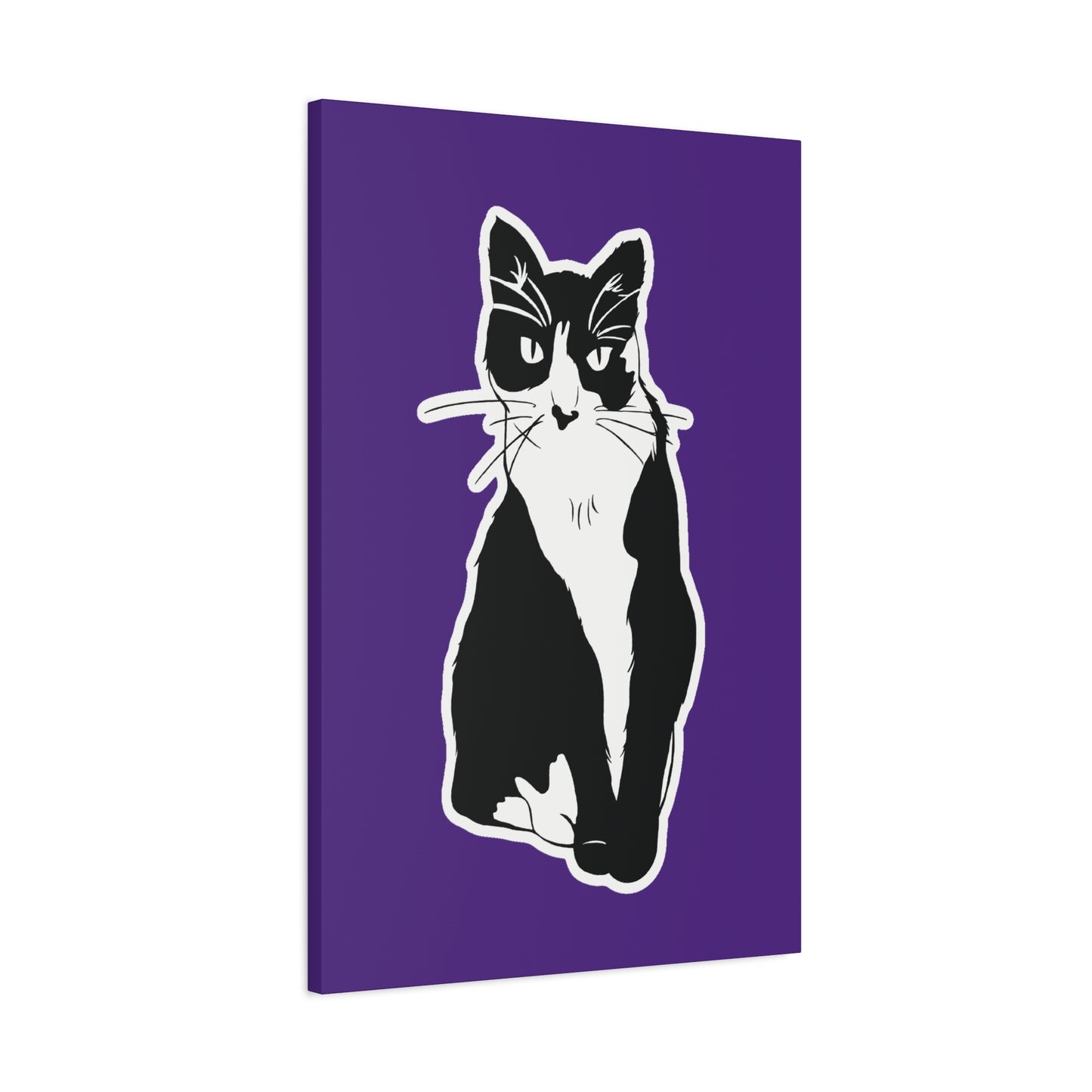 Cat Canvas Print on Purple (Sticker Style Cat) - Cat Drawing Art