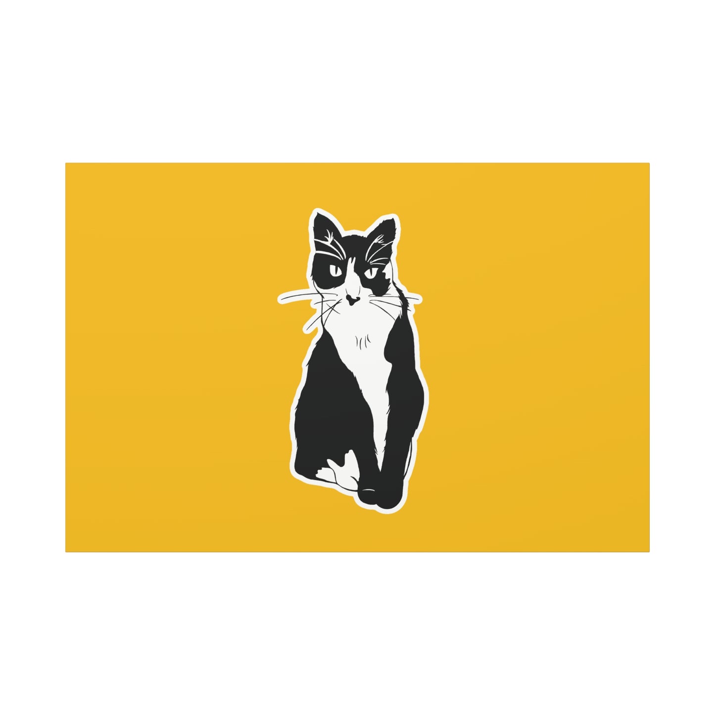 Cat Canvas Print on Yellow (Sticker Style Cat) - Cat Drawing Art