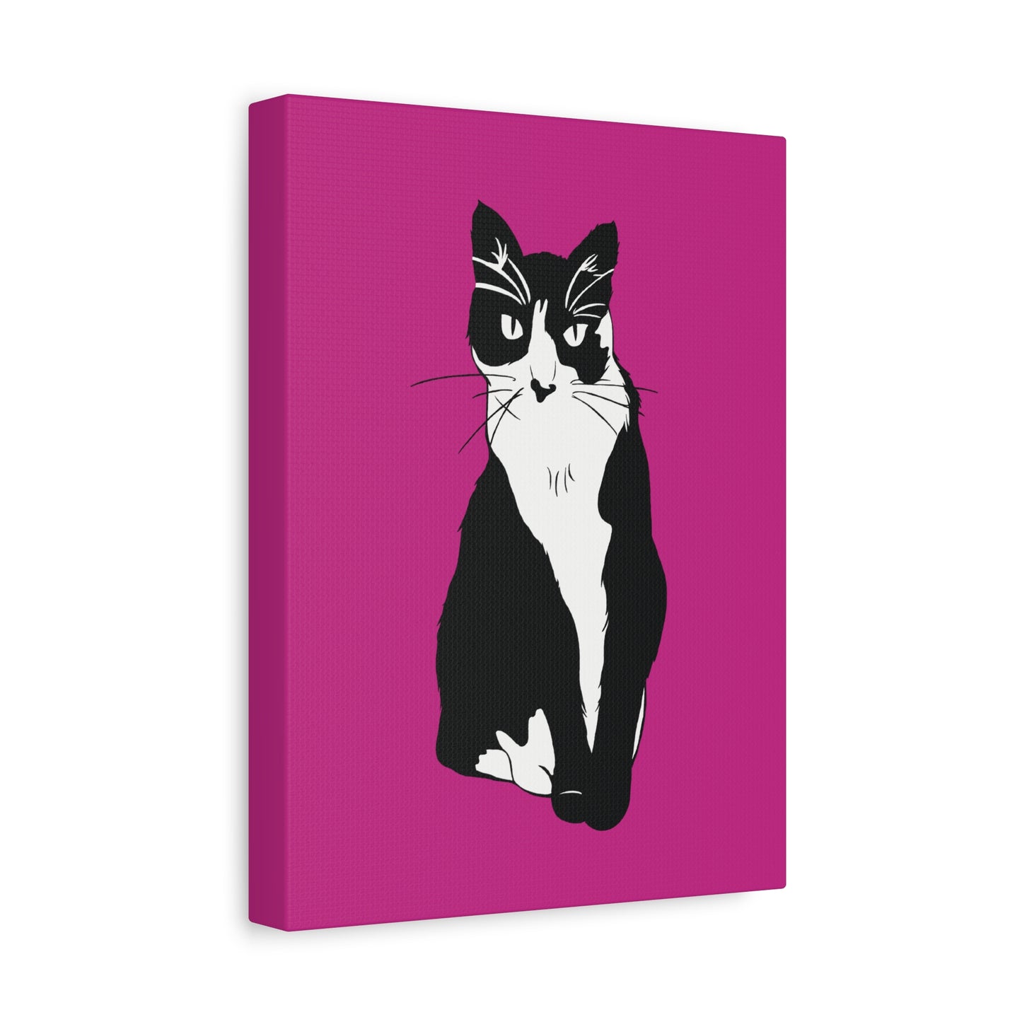 Cat Canvas on Pink (B&W Style Cat) - Cat Drawing Art