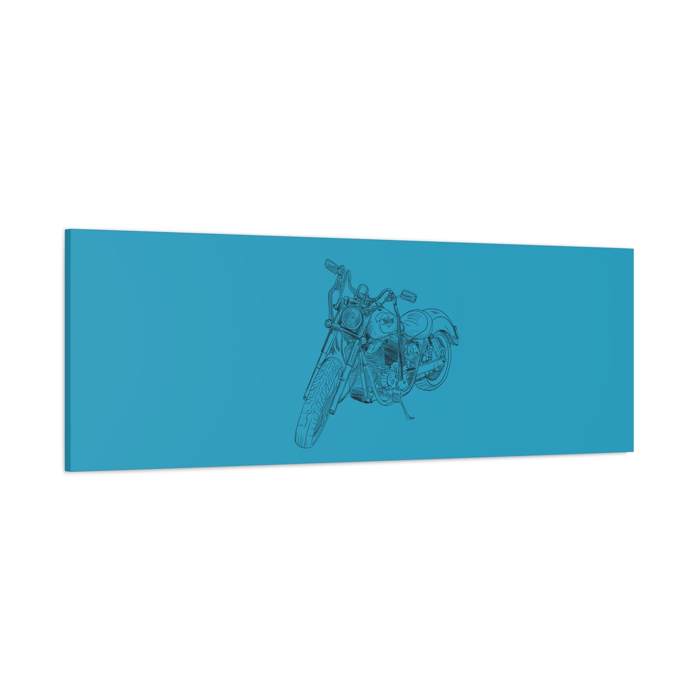 Ride Me Harley Motorcycle Sketch Canvas Print - Black Ink on Turquoise Background