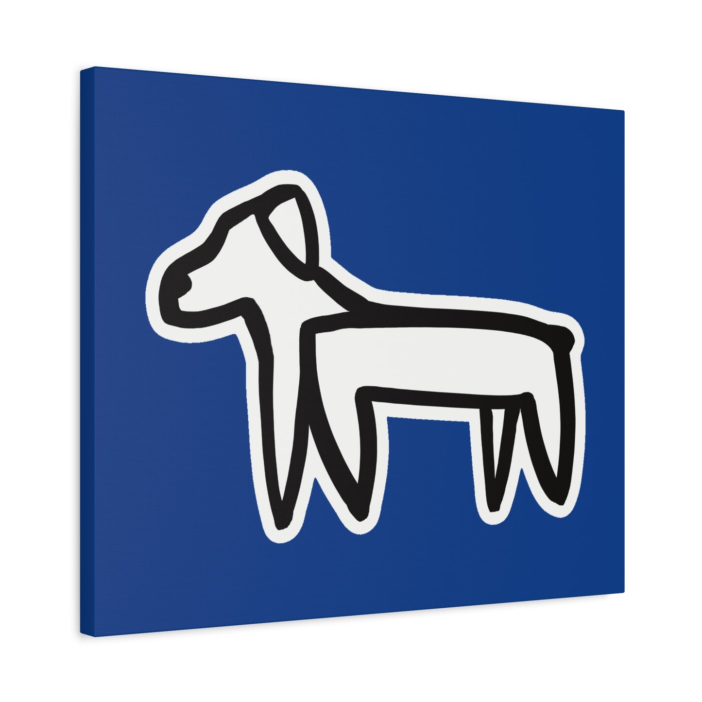 Dog Canvas Print on Blue (Sticker Style White Dog) - Dog Drawing Wall Art