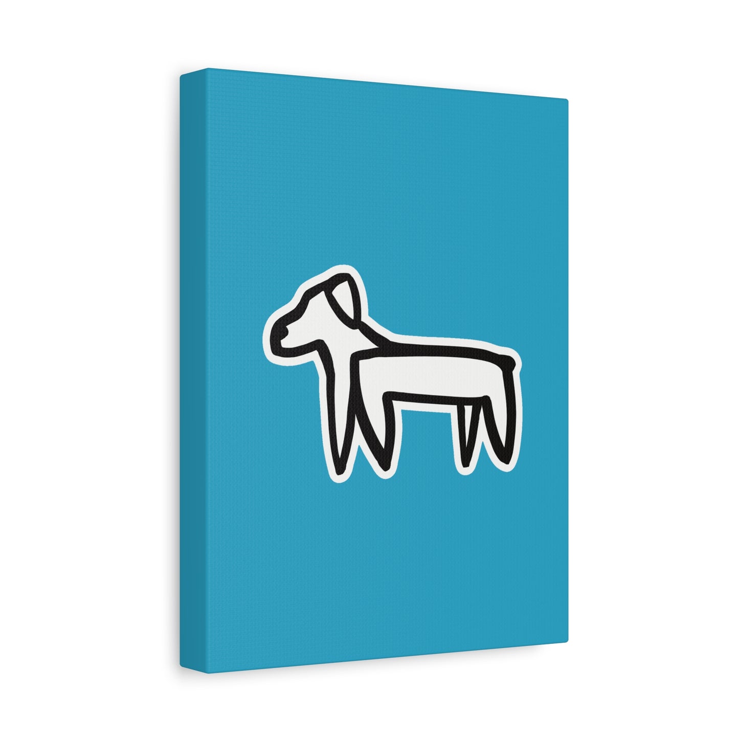 Dog Canvas Print on Turquoise (Sticker Style Black Dog) - Dog Drawing Wall Art