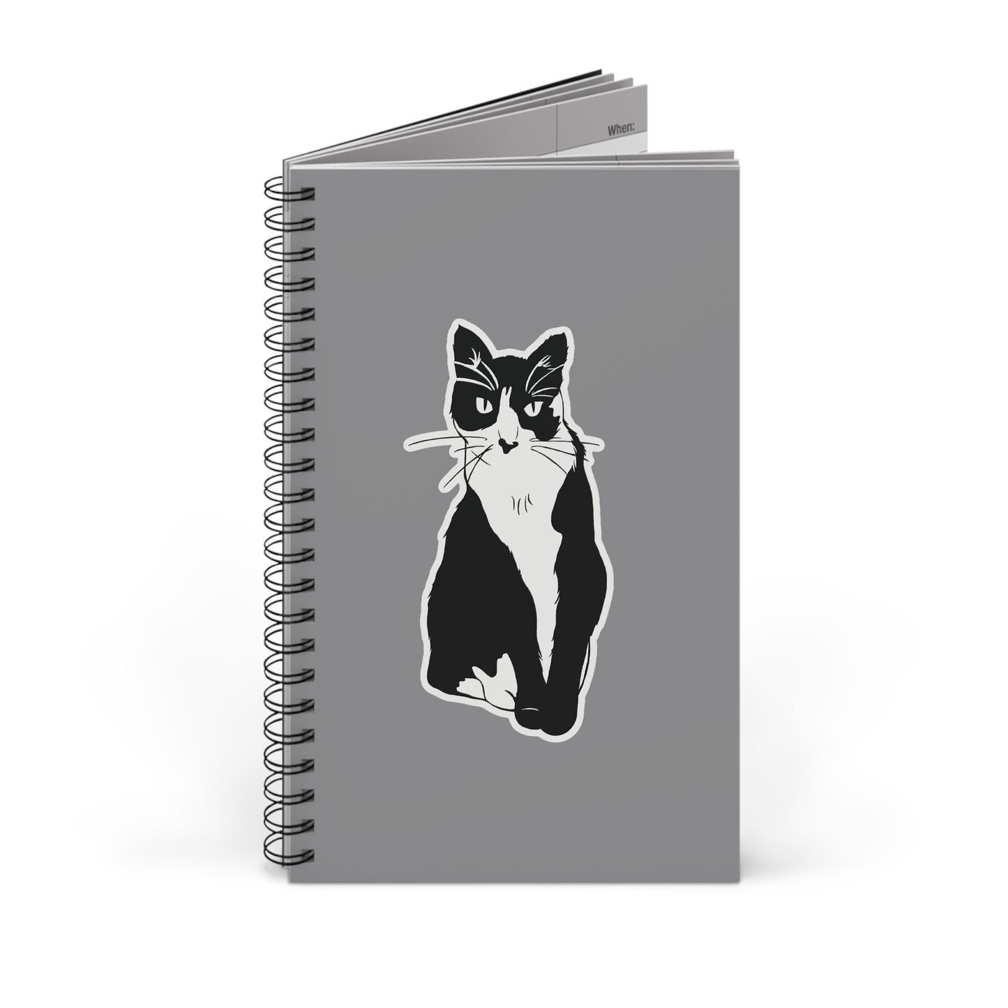 Cat Notebook in Grey (Sticker Style Cat) - Cat Spiral Notebook