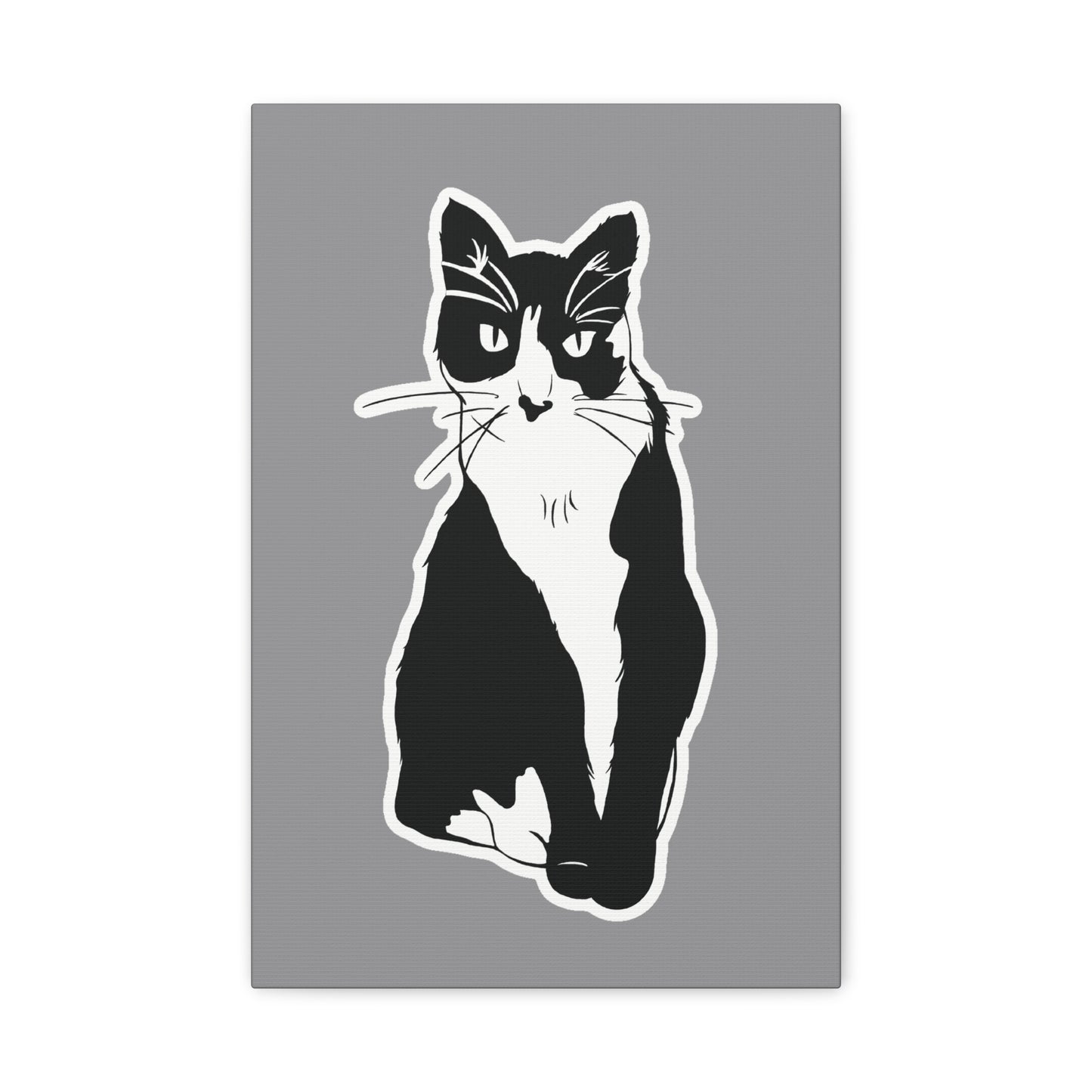 Cat Canvas Print on Grey (Sticker Style Cat) - Cat Drawing Wall Art