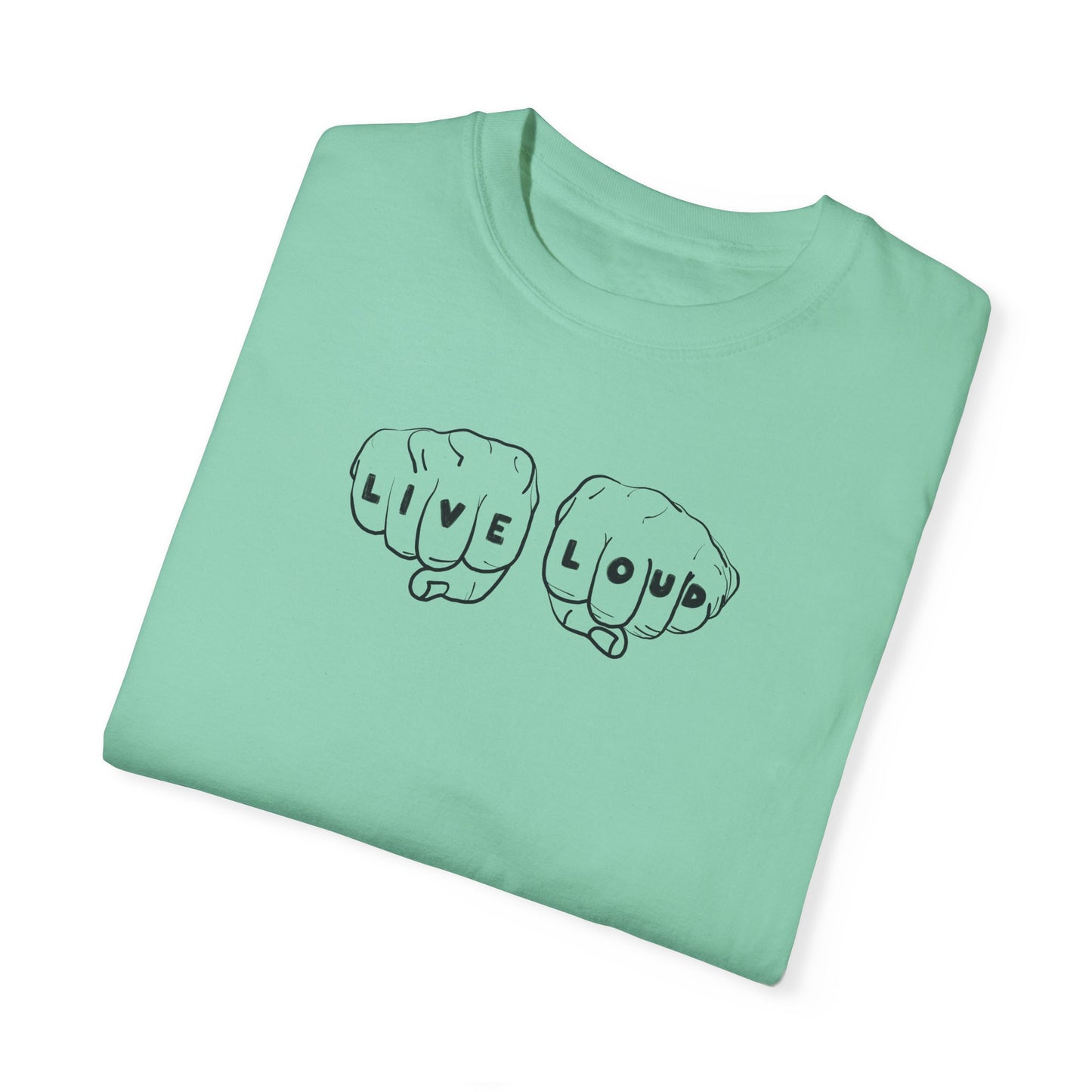 Live Loud Knuckle Tats Tattooed Fists Tee