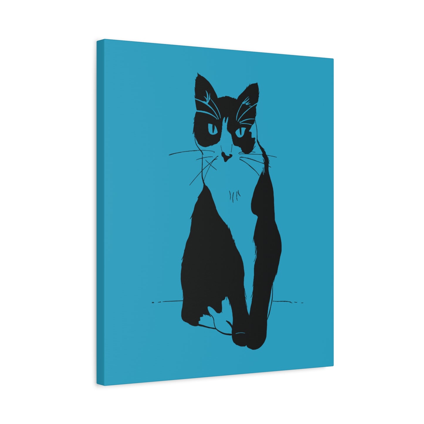 Cat Canvas Print on Turquoise (Transparent Style Cat) - Cat Drawing Art