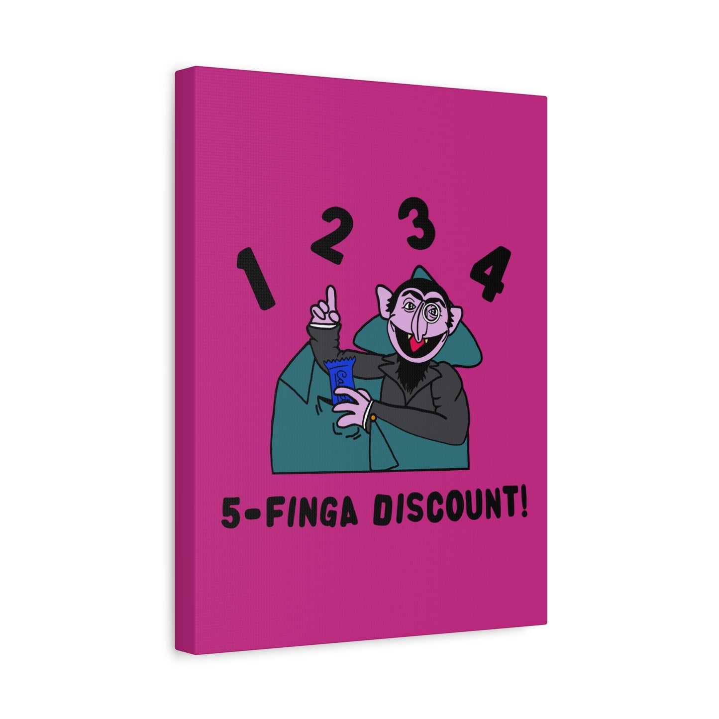 Five Finger Discount Canvas Print Pink - Sesame Street The Count Parody Art Print