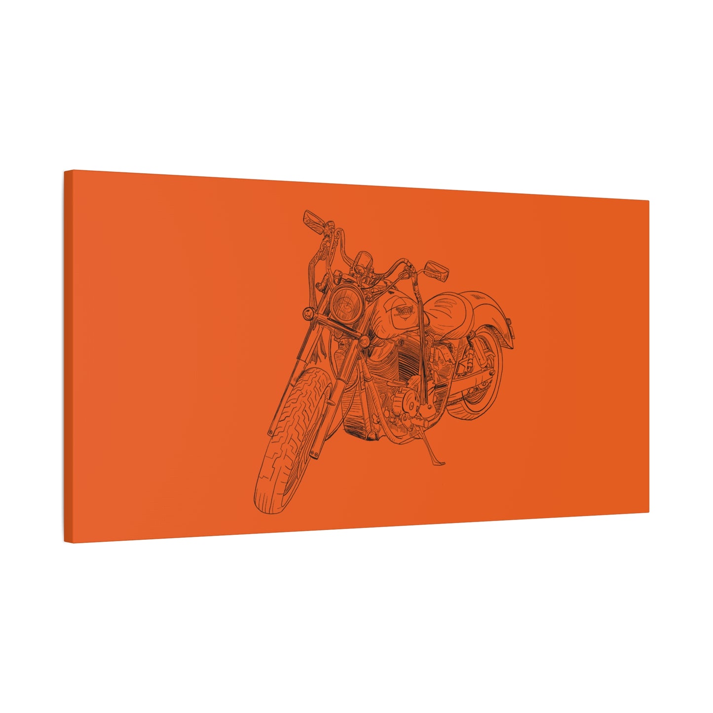 Ride Me Harley Motorcycle Sketch Canvas Print - Black Ink on Orange Background