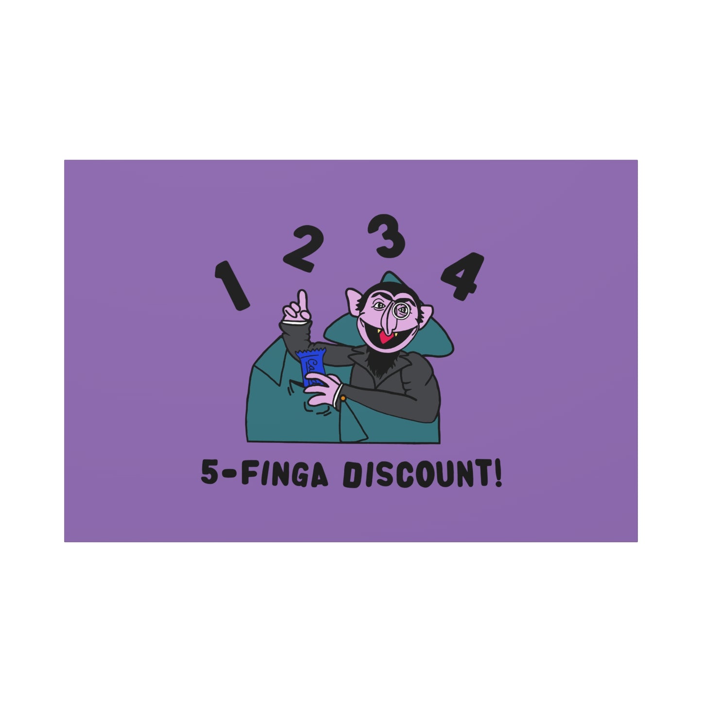 Five Finger Discount Canvas Print Light Purple - Sesame Street The Count Parody Art Print