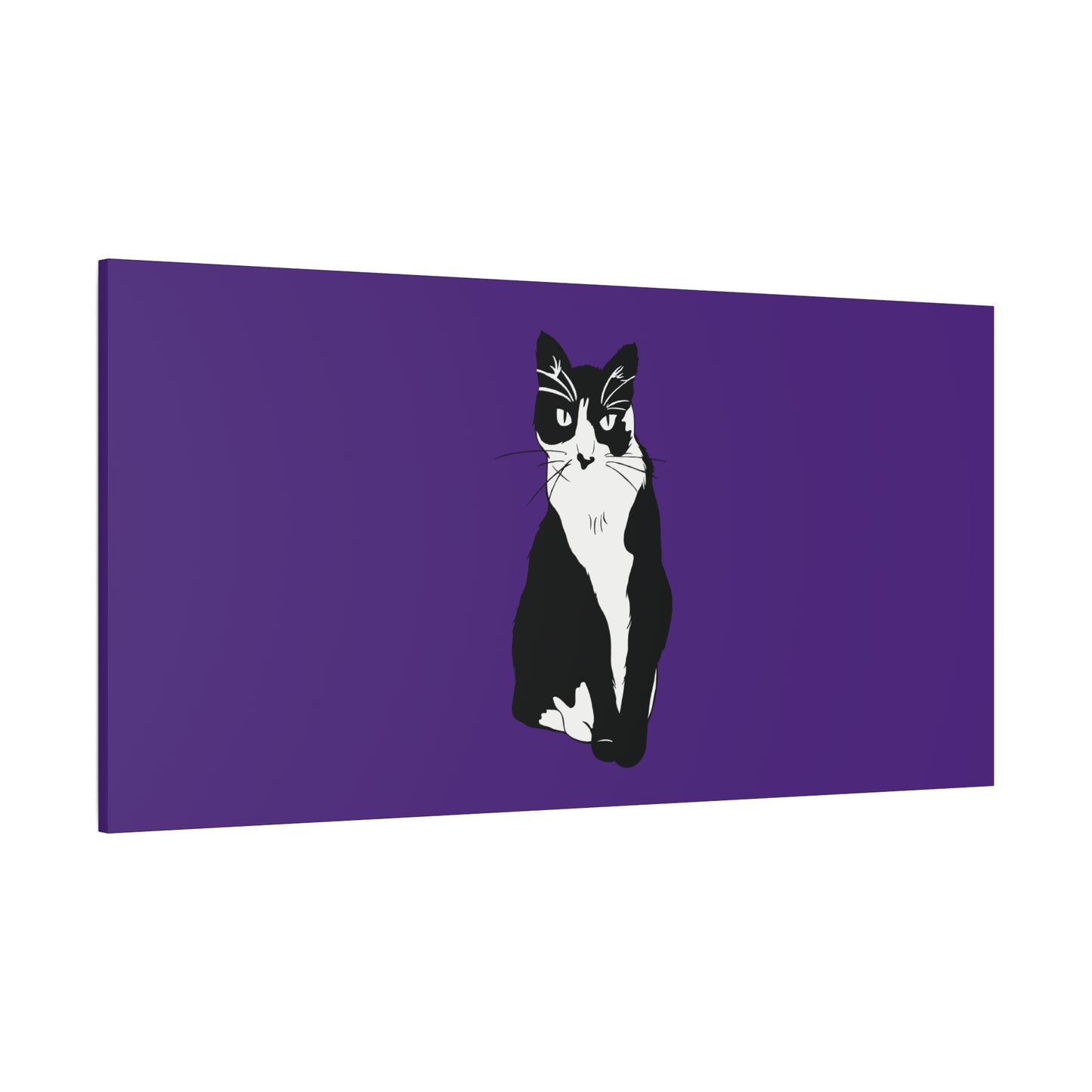 Cat Canvas on Purple (B&W Style Cat) - Cat Drawing Art