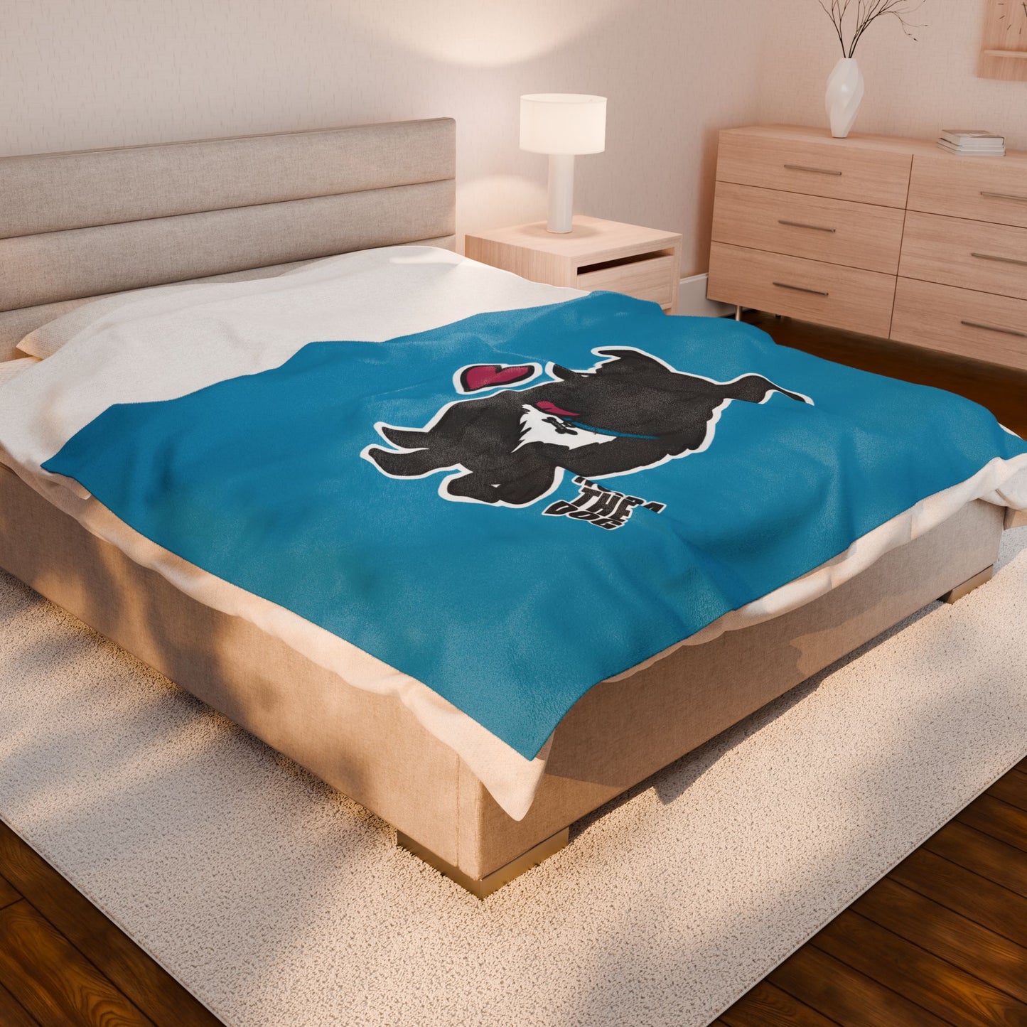 Nora the Dog Heart Throw Blanket (Color Sticker Style on Turquoise Edition)